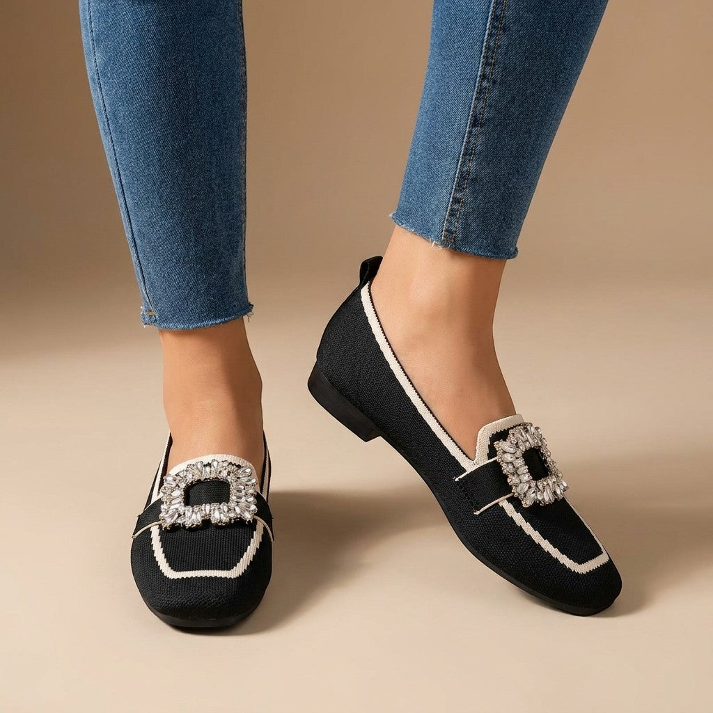 Elianthe | Mocassini slip-on da donna con dettaglio gioiello e punta quadrata