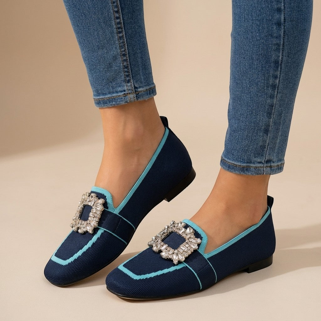 Elianthe | Mocassini slip-on da donna con dettaglio gioiello e punta quadrata