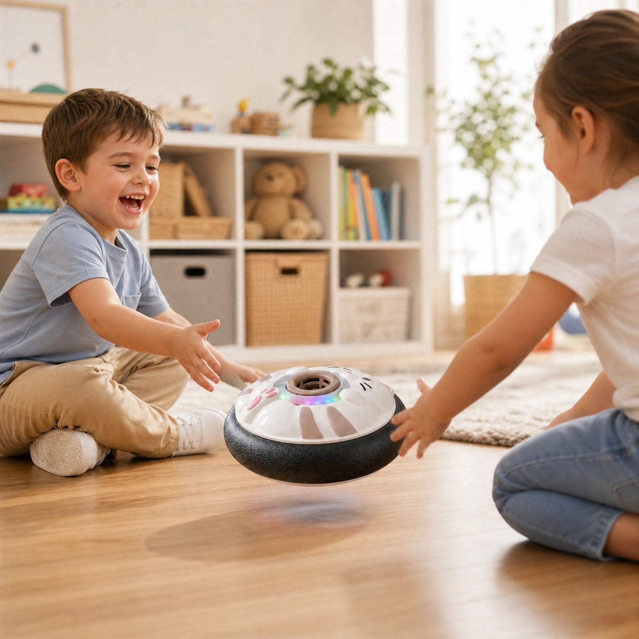 Ballon de football flottant avec lumières LED et pare-chocs en mousse douce 17 cm