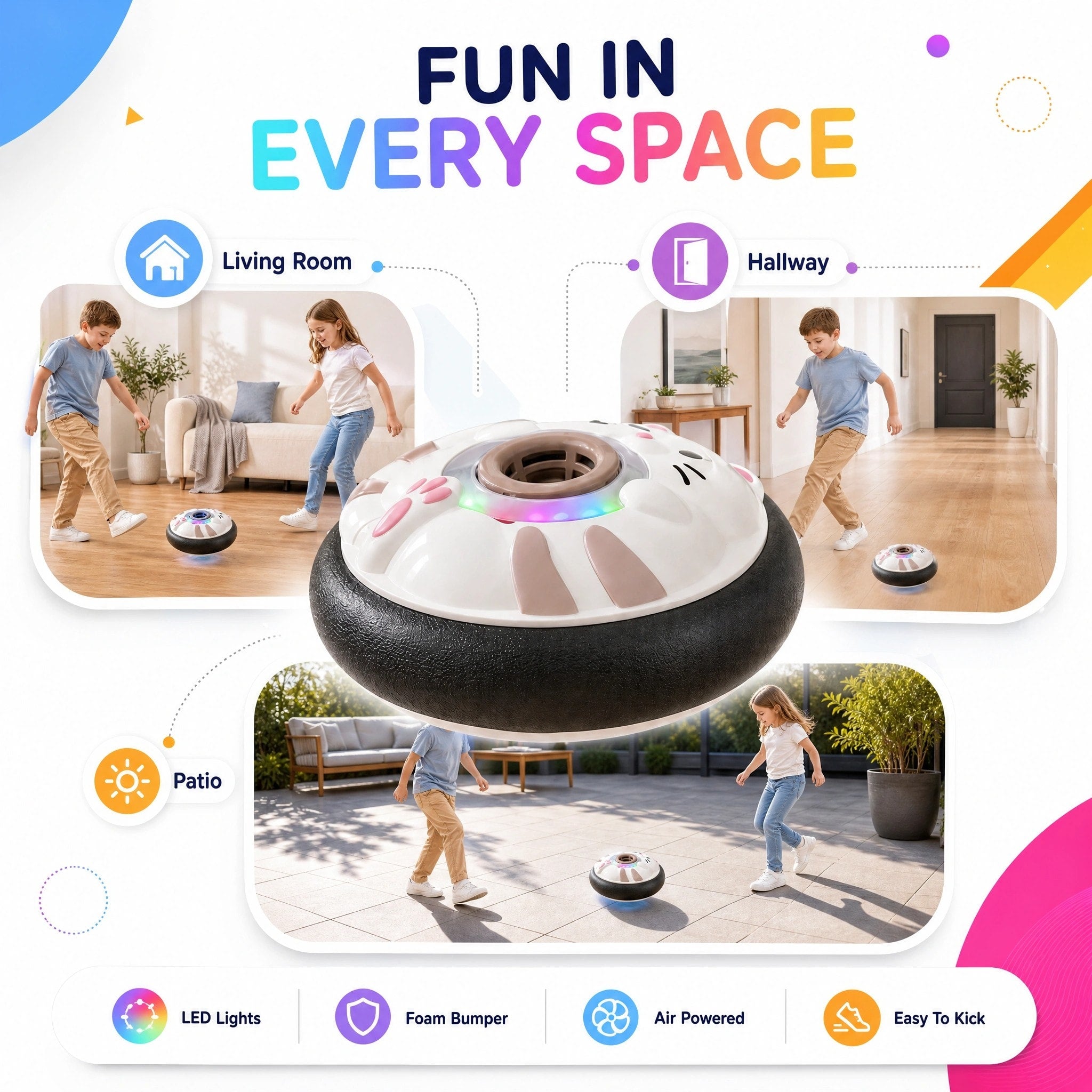 Ballon de football flottant avec lumières LED et pare-chocs en mousse douce 17 cm