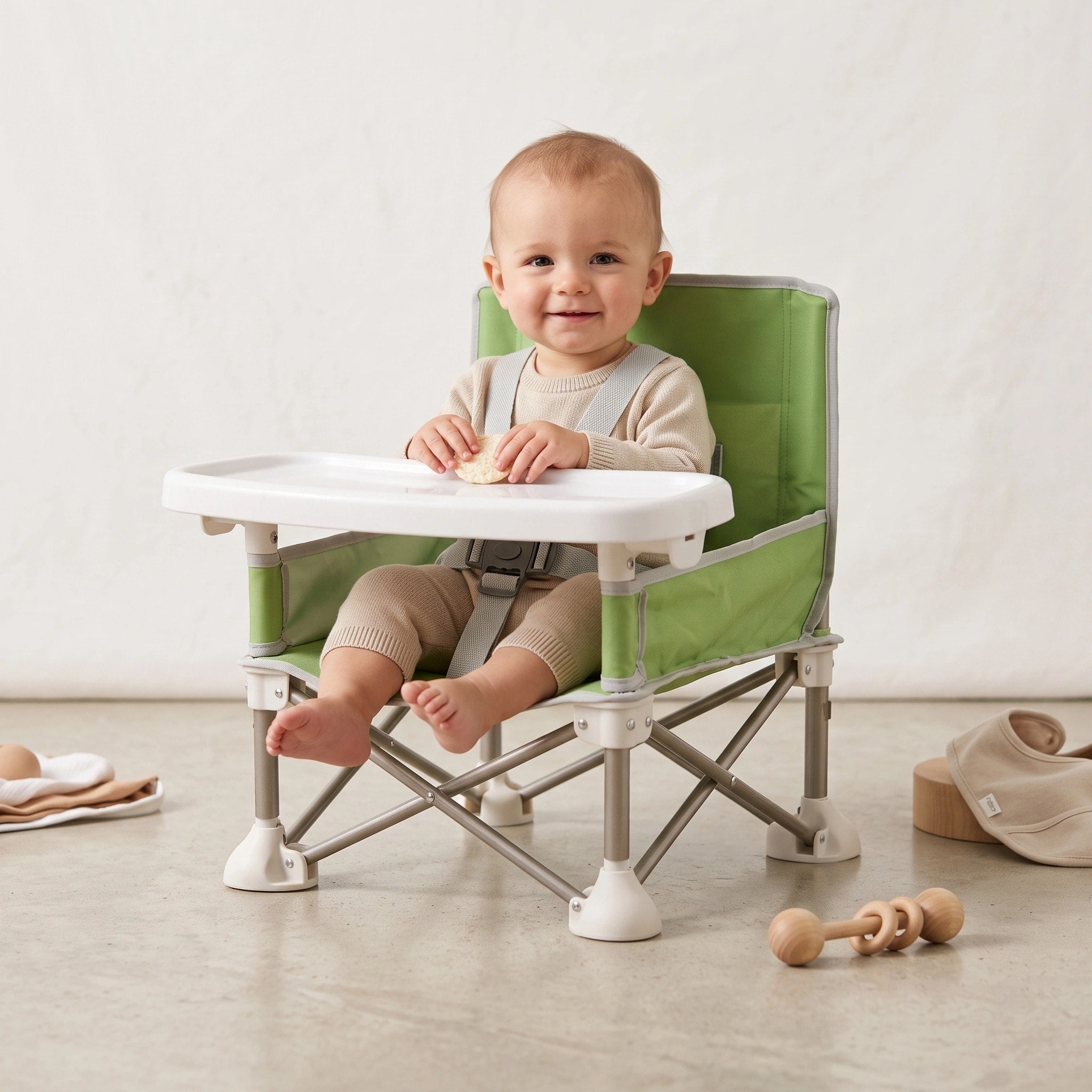 Foldable Baby Camping Chair with Removable Tray and Safety Harness for Travel