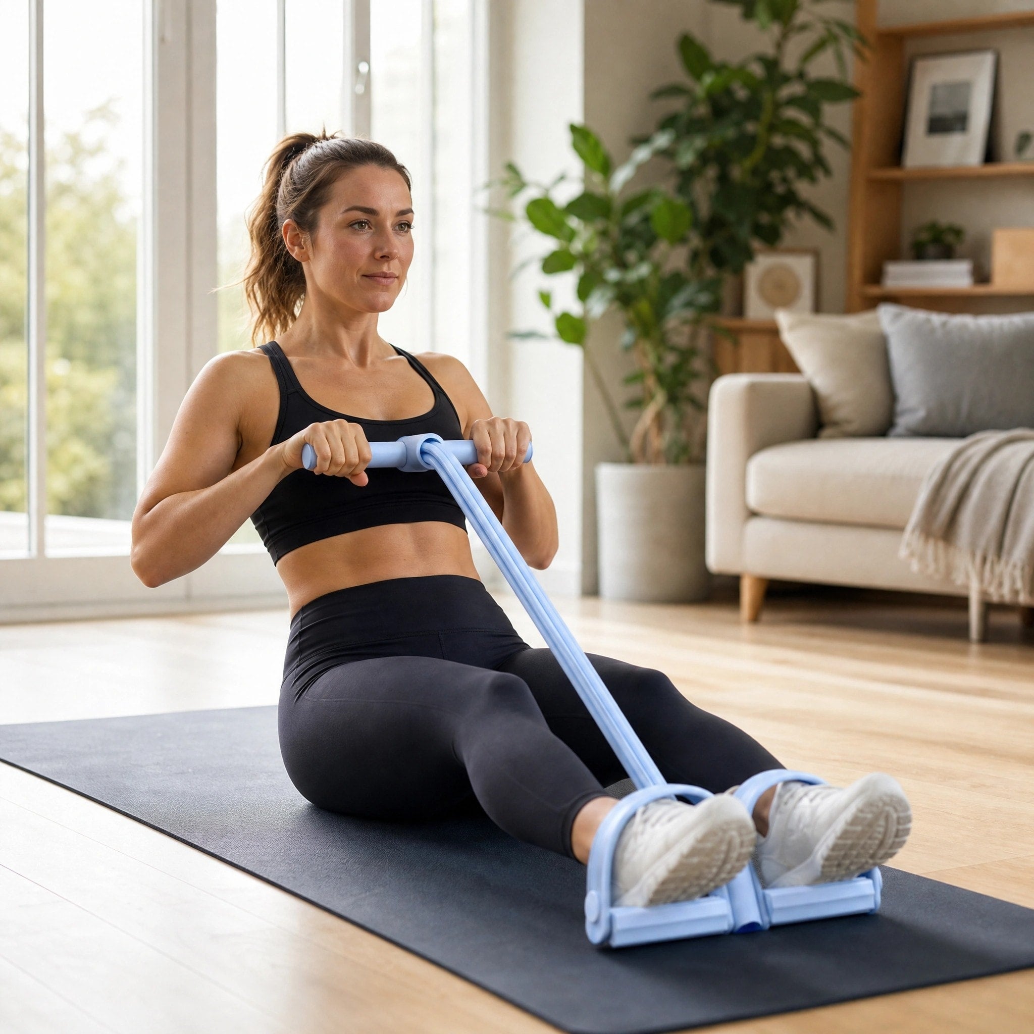 Full Body Resistance Band Trainer with Foam Handles and Foot Pedals