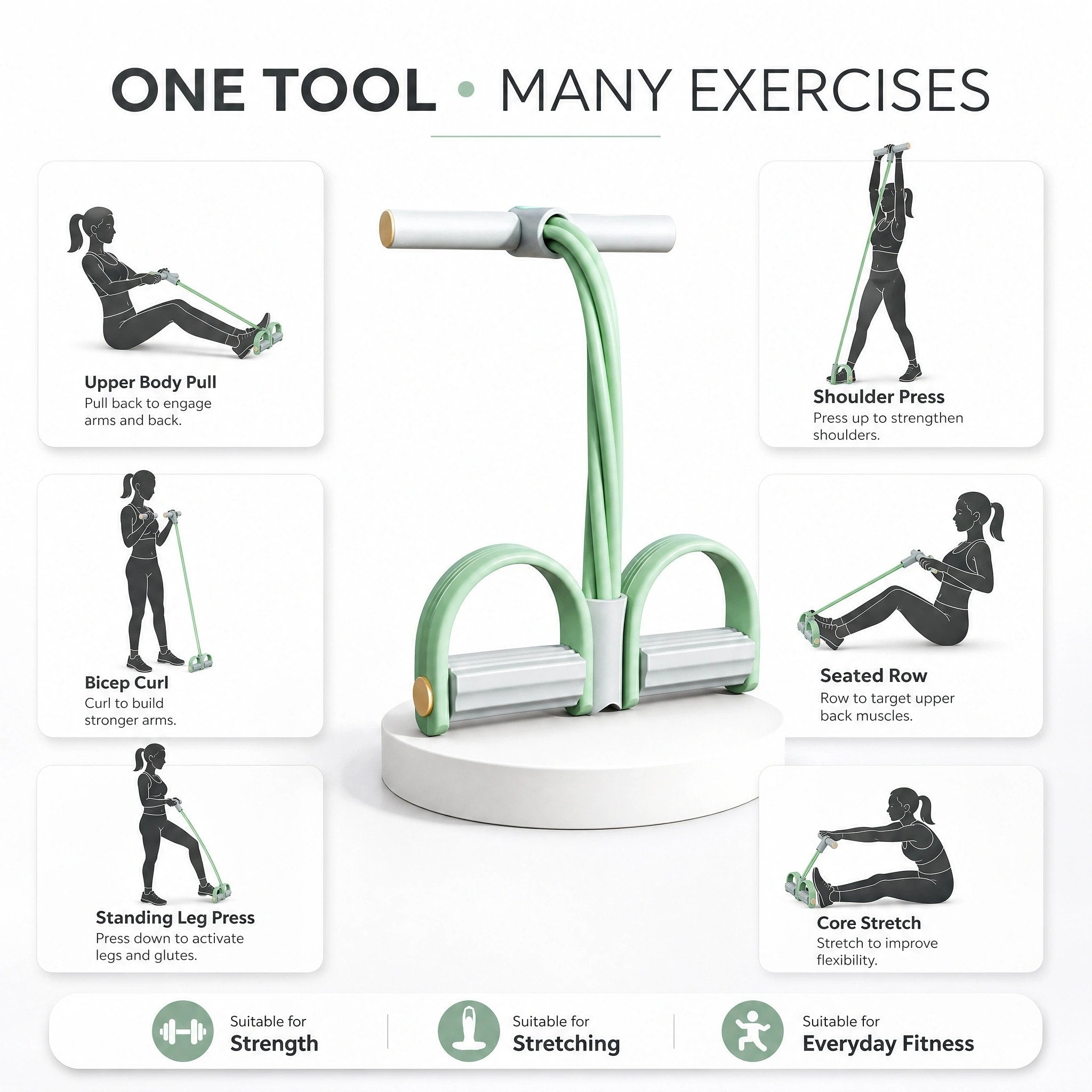 Full Body Resistance Band Trainer with Foam Handles and Foot Pedals