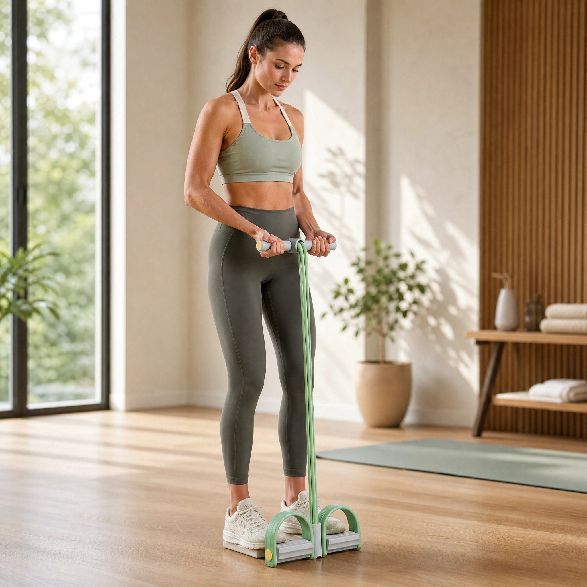 Full Body Resistance Band Trainer with Foam Handles and Foot Pedals