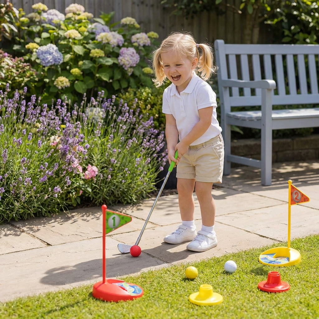 Ensemble de golf pour enfants avec clubs réglables, balles, tees et cibles à trous