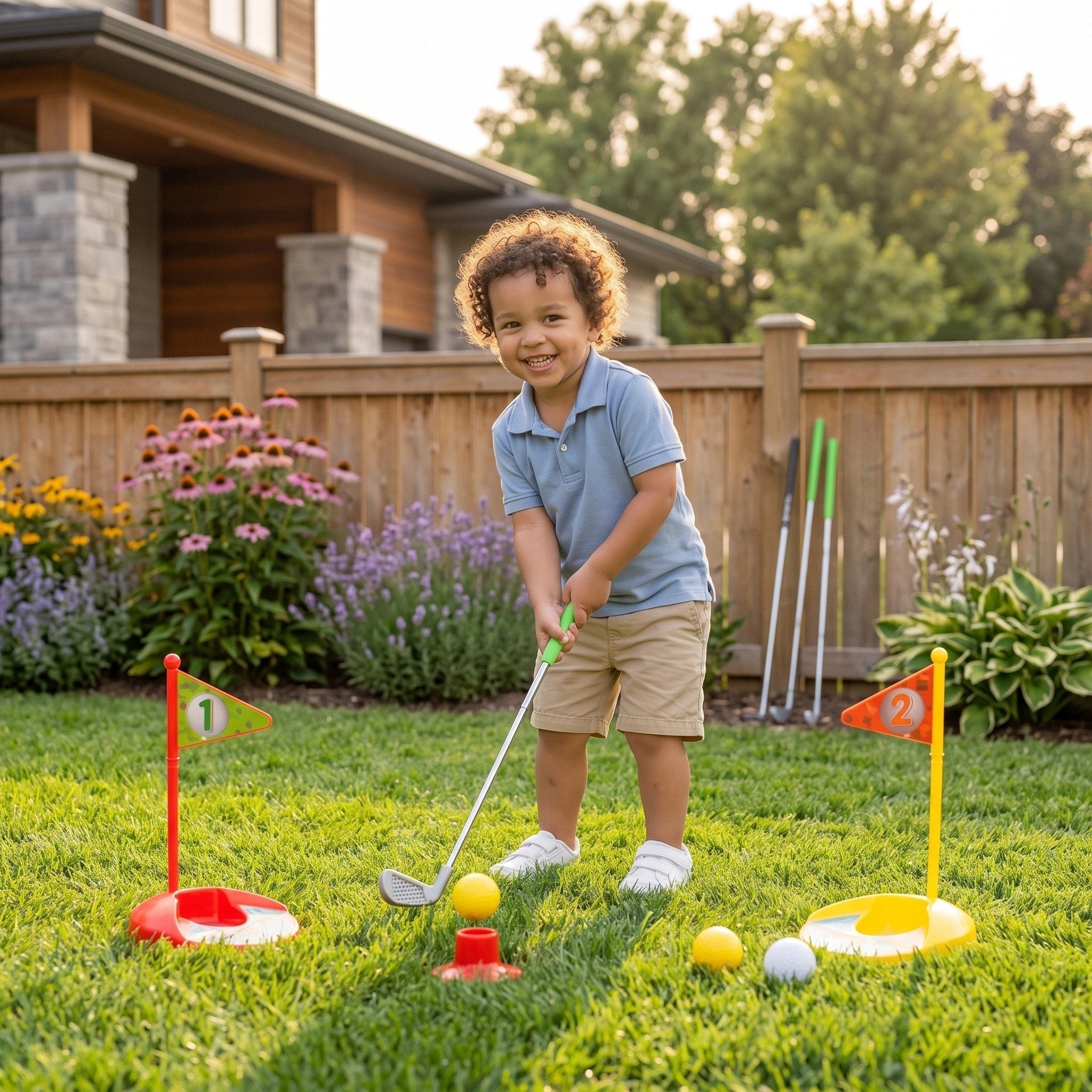 Ensemble de golf pour enfants avec clubs réglables, balles, tees et cibles à trous