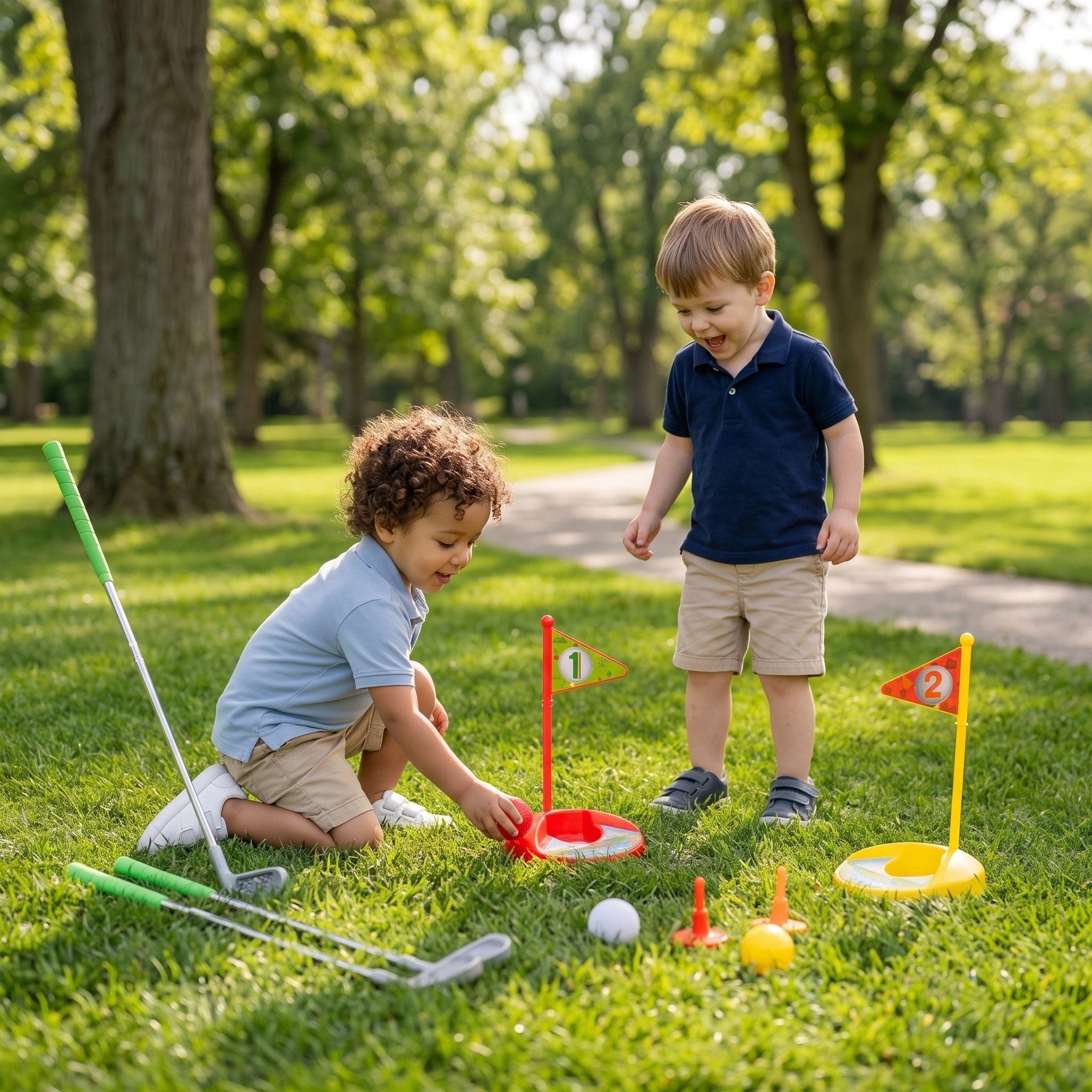 Ensemble de golf pour enfants avec clubs réglables, balles, tees et cibles à trous