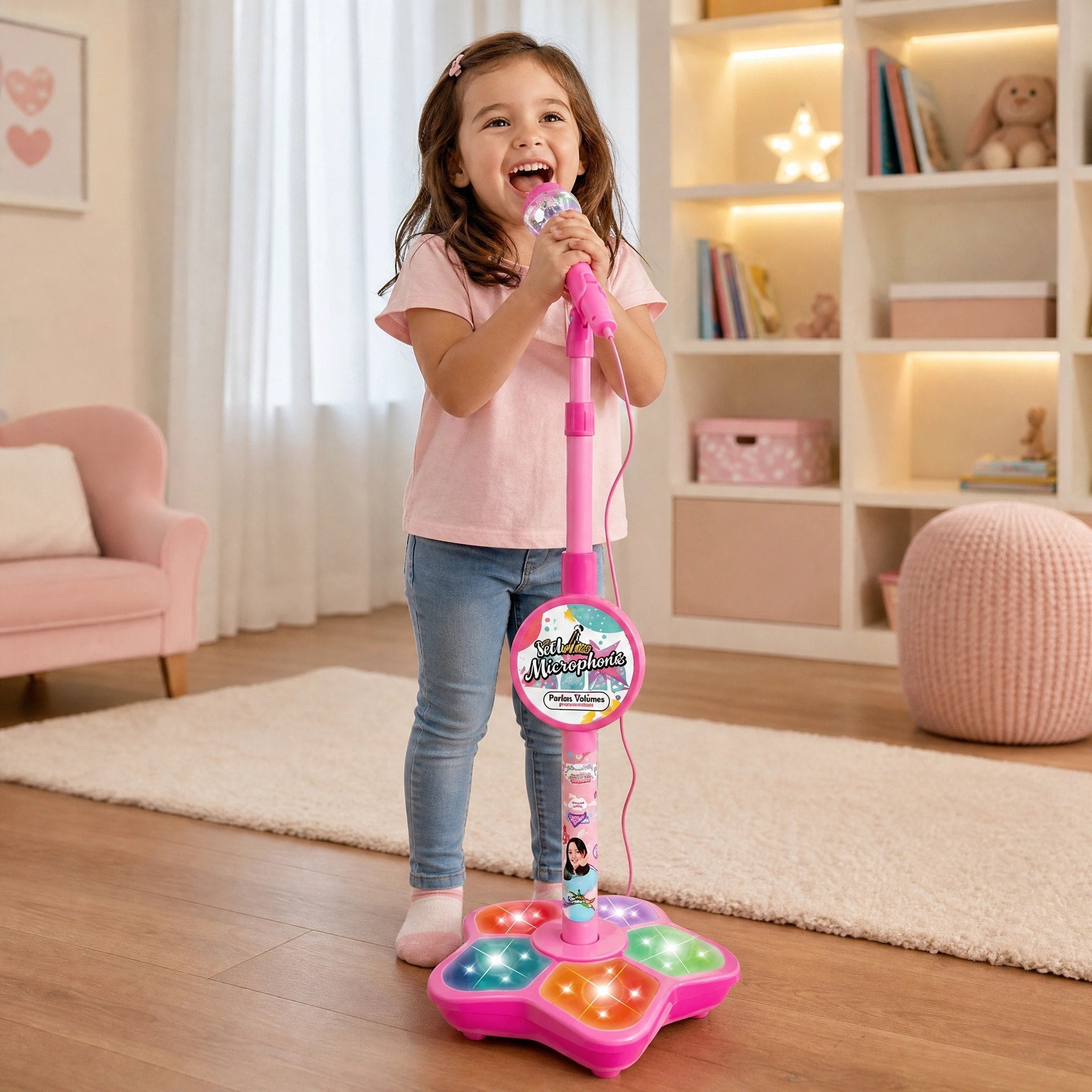 Kids Karaoke Machine with Microphone, Lights and Adjustable Stand