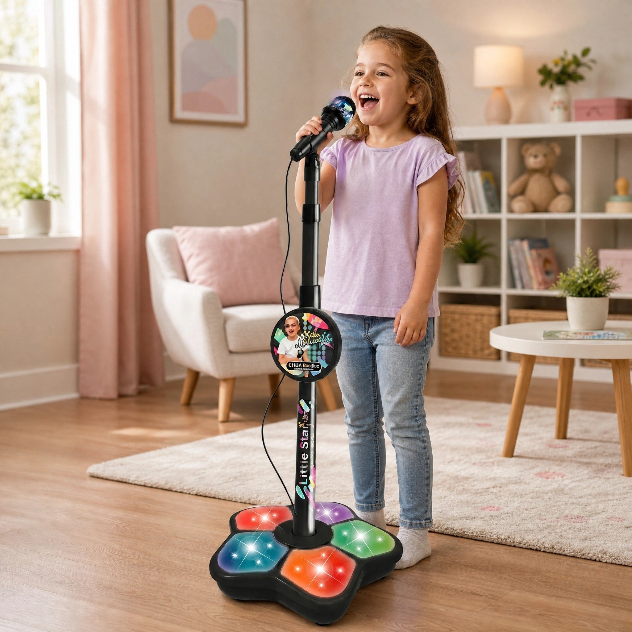 Kids Karaoke Machine with Microphone, Lights and Adjustable Stand