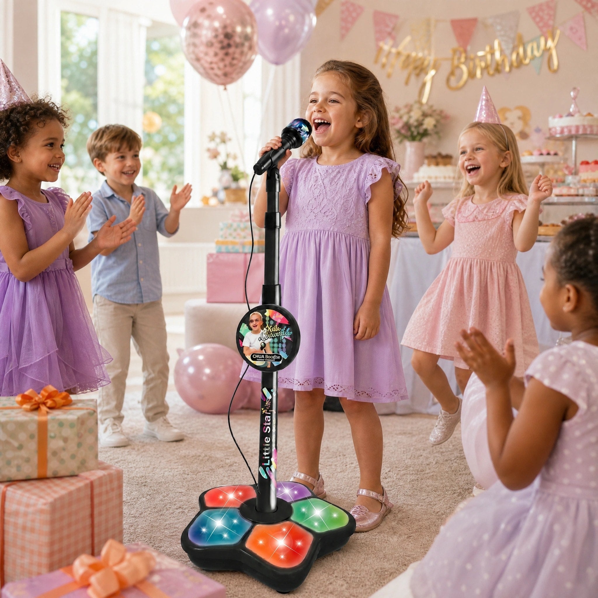 Kids Karaoke Machine with Microphone, Lights and Adjustable Stand