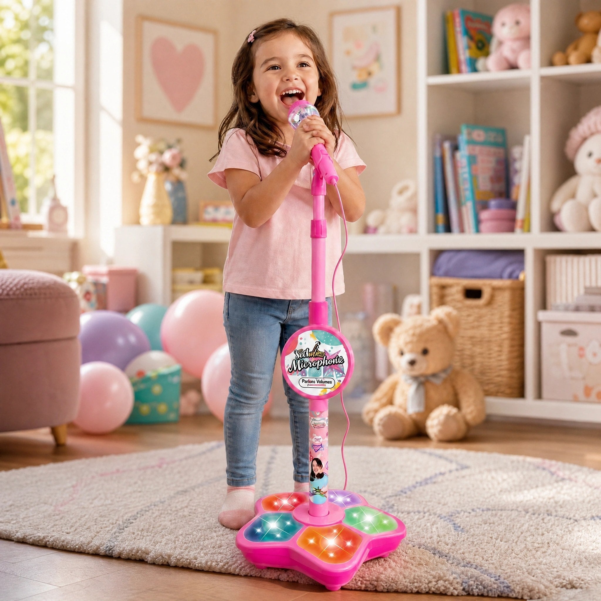 Kids Karaoke Machine with Microphone, Lights and Adjustable Stand