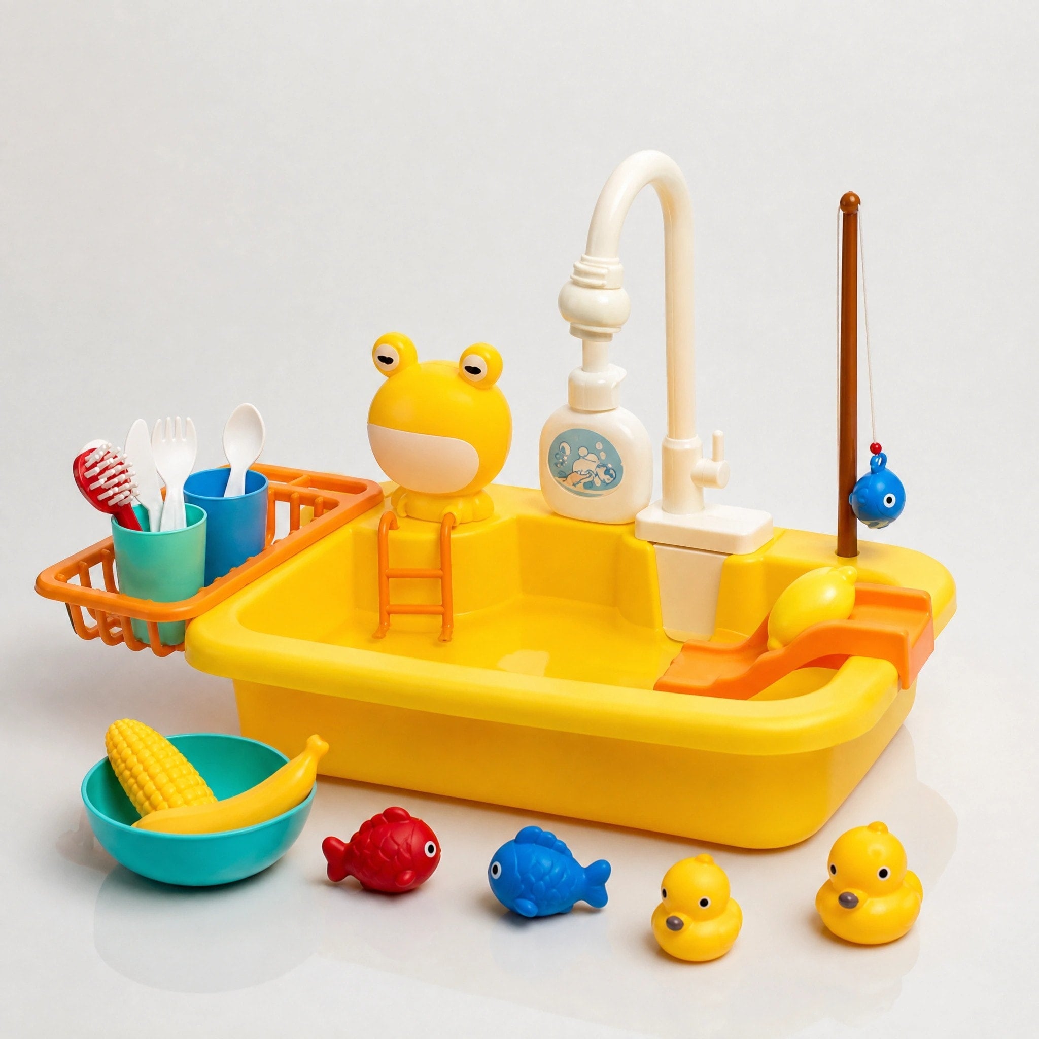 Ensemble d'évier de cuisine pour enfants avec eau courante, jeu de pêche et accessoires de jeu d'imitation