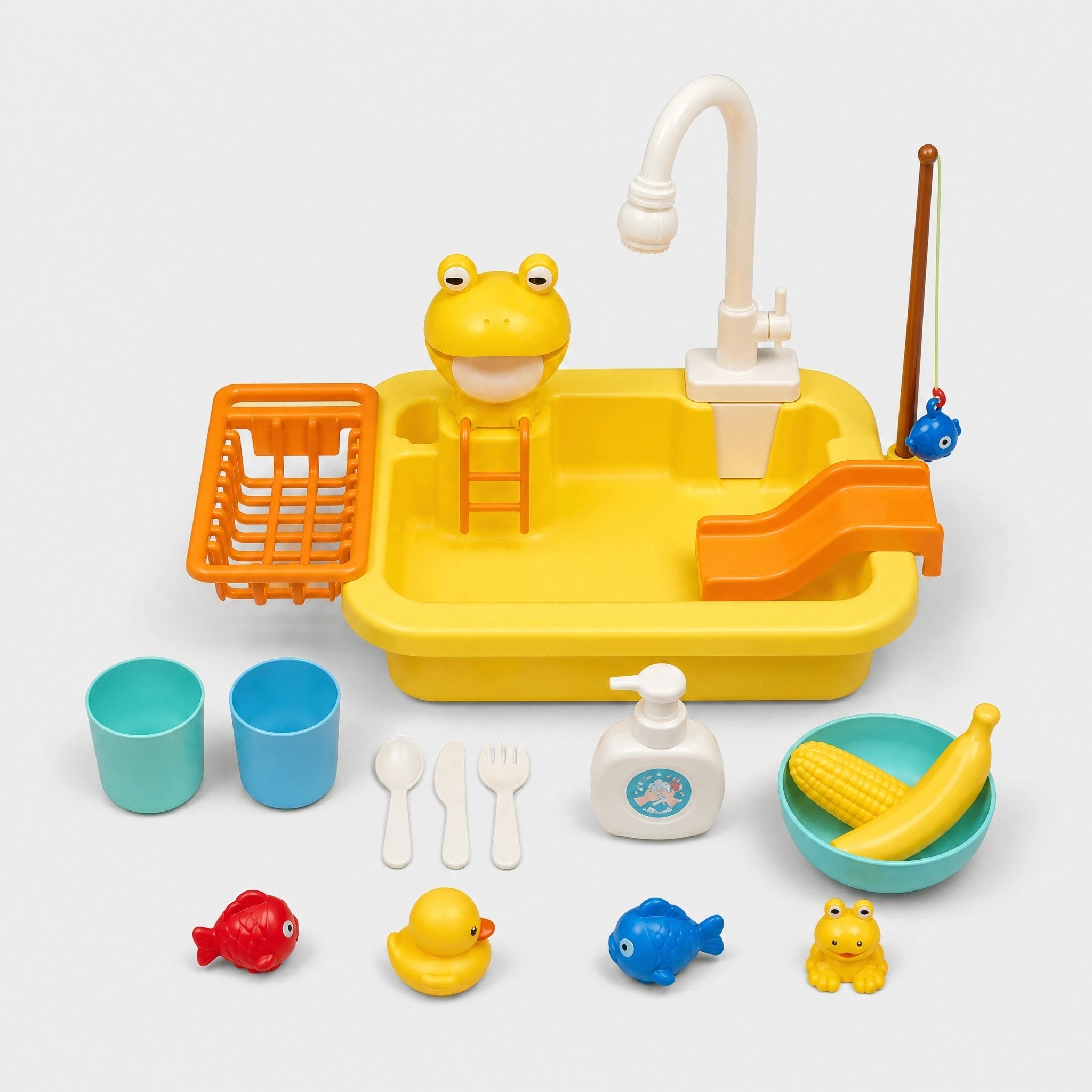 Ensemble d'évier de cuisine pour enfants avec eau courante, jeu de pêche et accessoires de jeu d'imitation