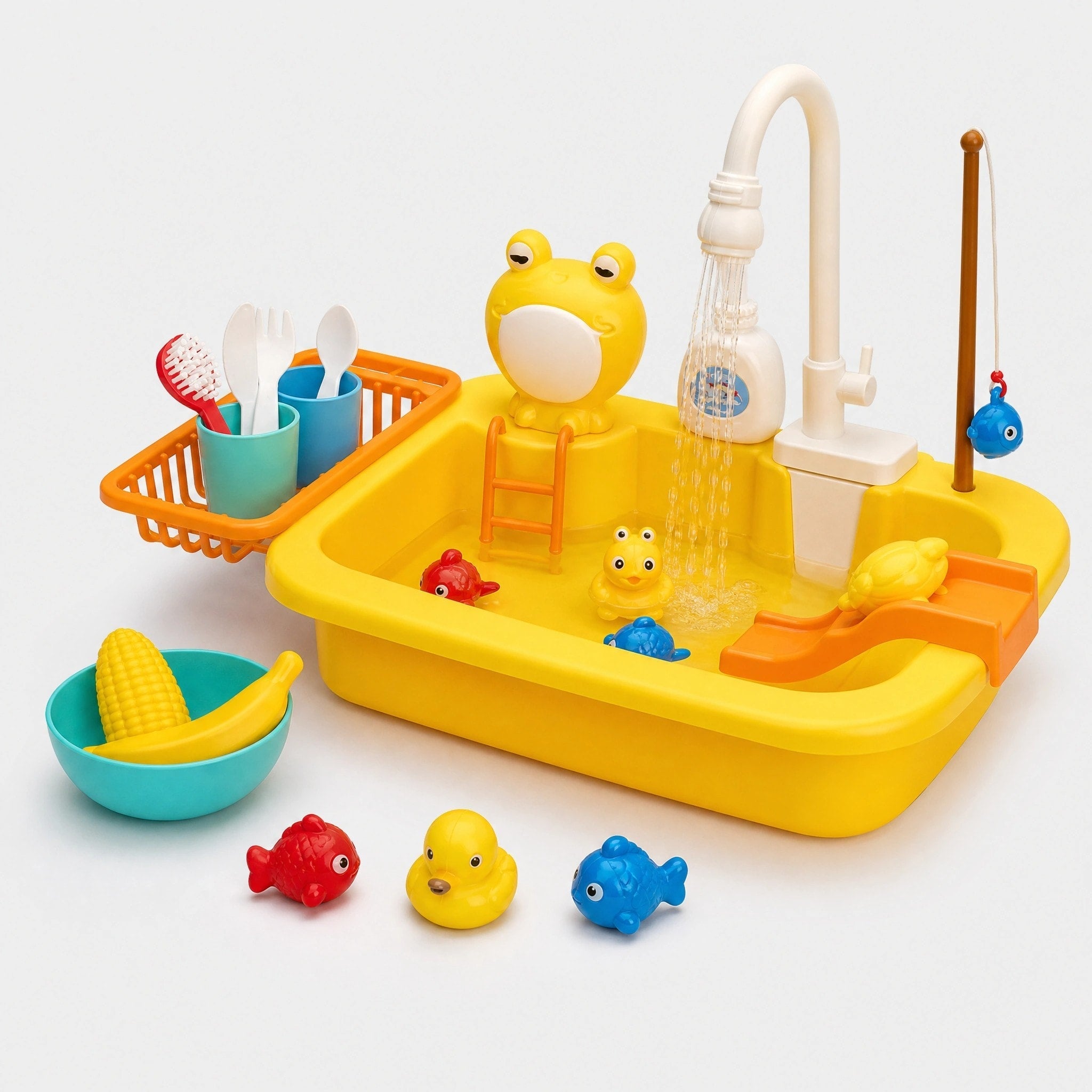 Ensemble d'évier de cuisine pour enfants avec eau courante, jeu de pêche et accessoires de jeu d'imitation