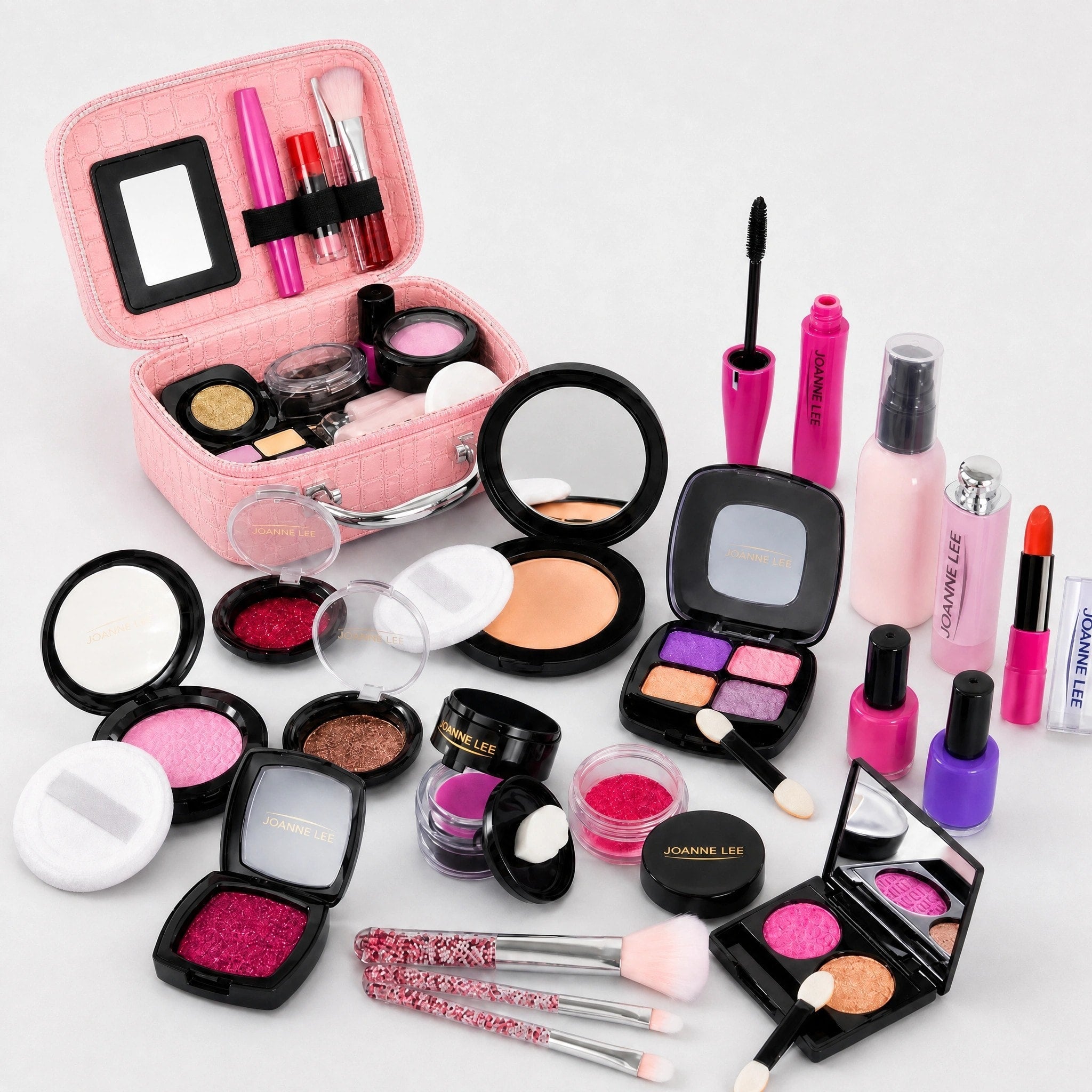 Set de maquillage jouet pour enfants avec trousse cosmétique, miroir et accessoires de beauté