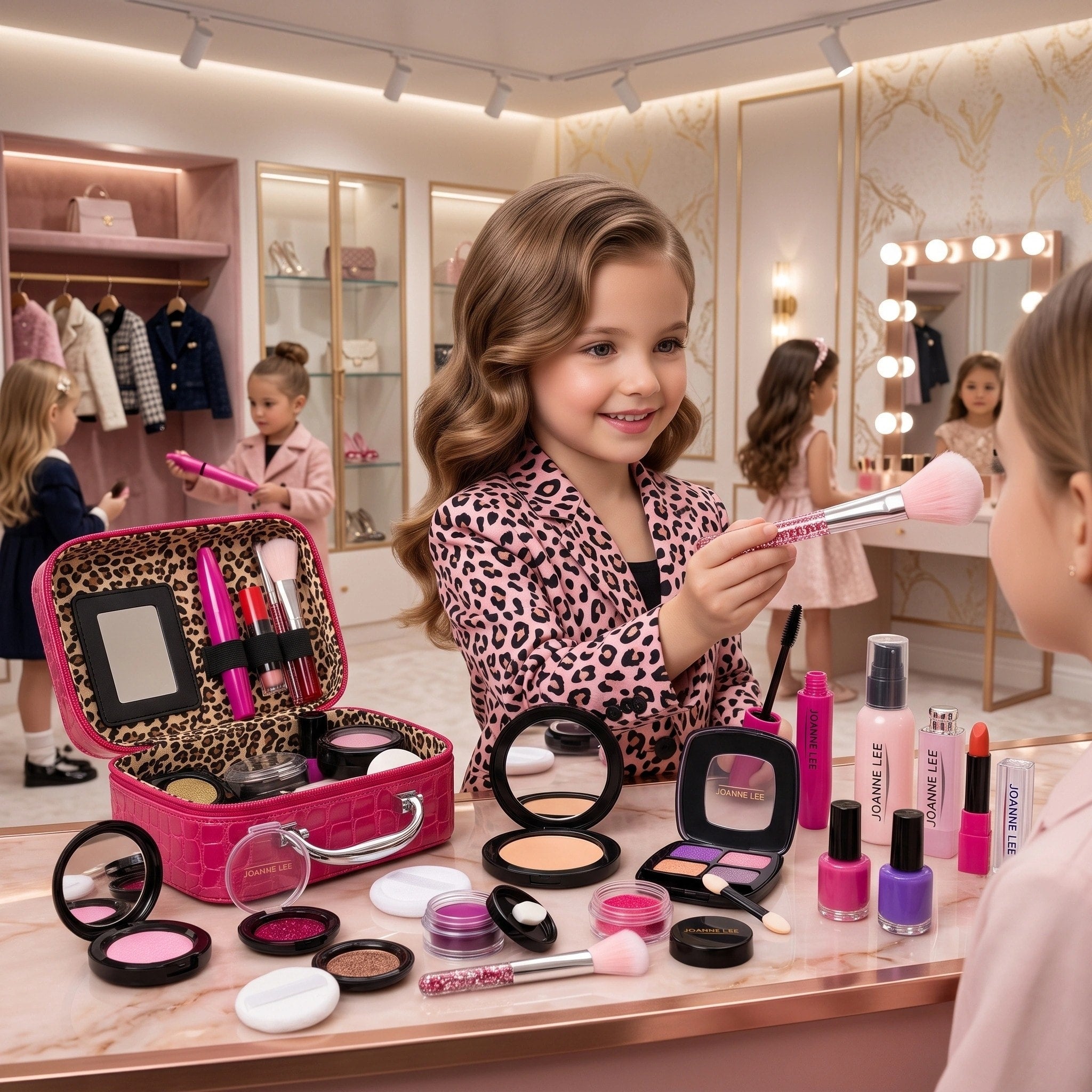 Set de maquillage jouet pour enfants avec trousse cosmétique, miroir et accessoires de beauté