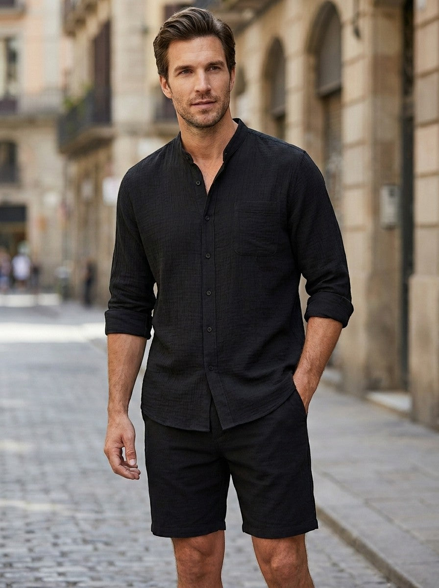 Mens Lightweight Cotton Summer Set | Stylish Button-Up Shirt and Relaxed Fit Shorts 1