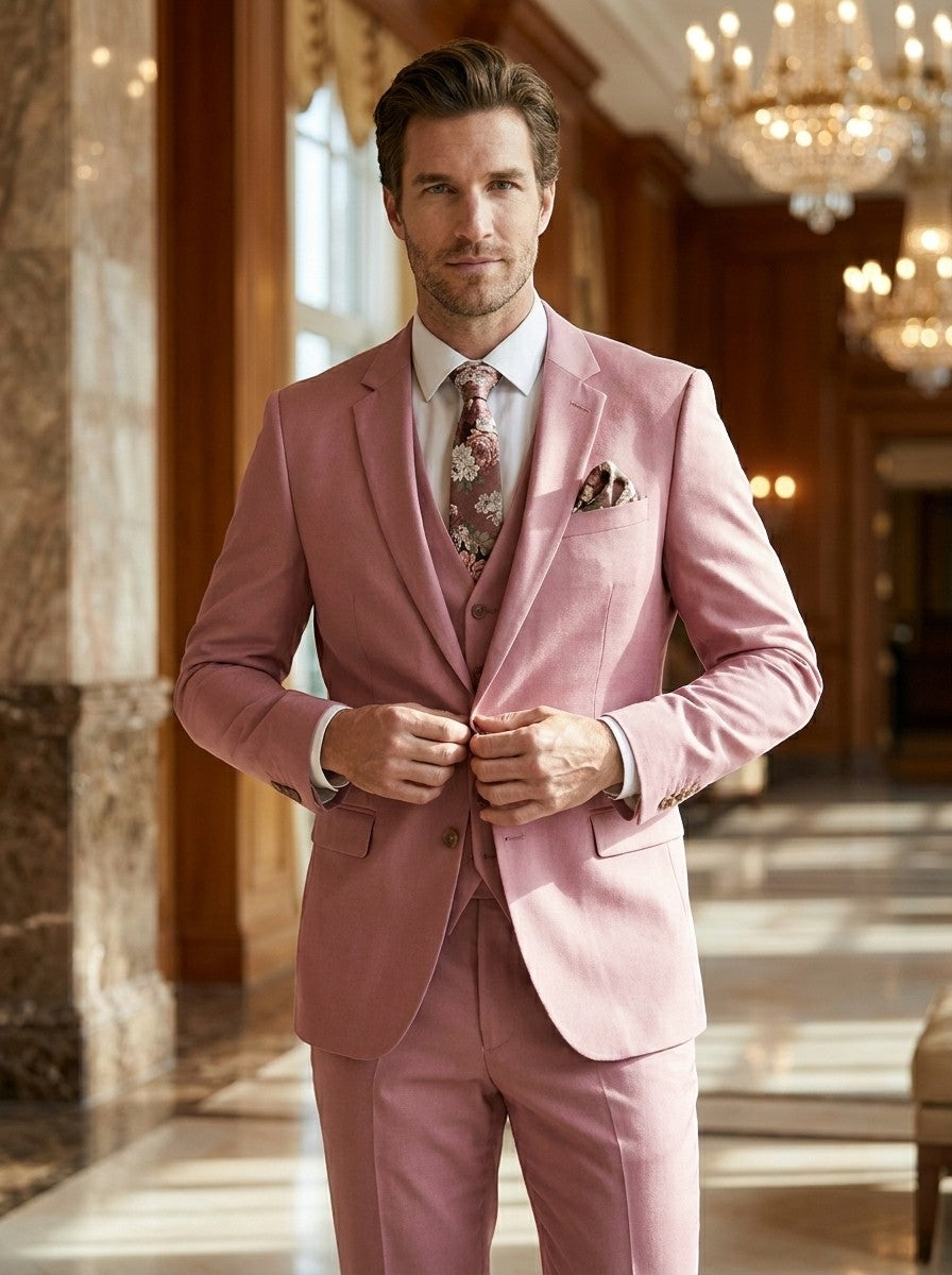Mens Lightweight Fabric Suit Set | Modern Three-Piece Slim-Fit Blazer with Vest 1