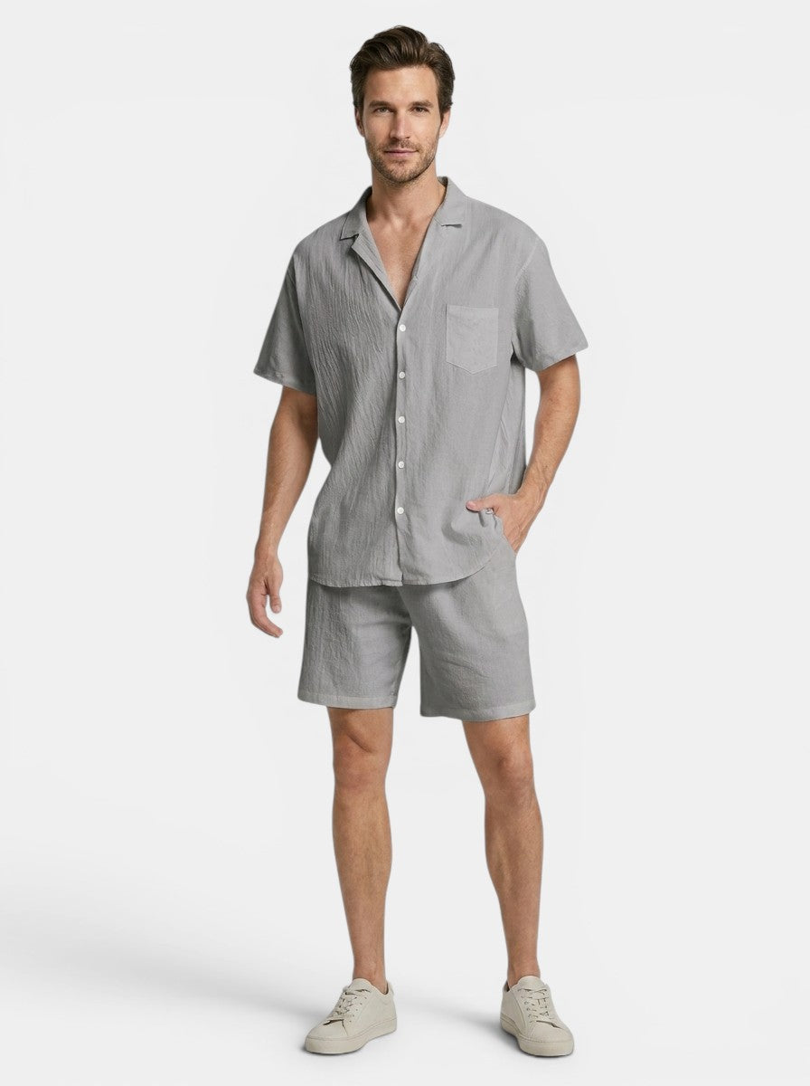 Mens Lightweight Woven Summer Set | Relaxed Fit Short Sleeve Shirt and Drawstring Shorts 9