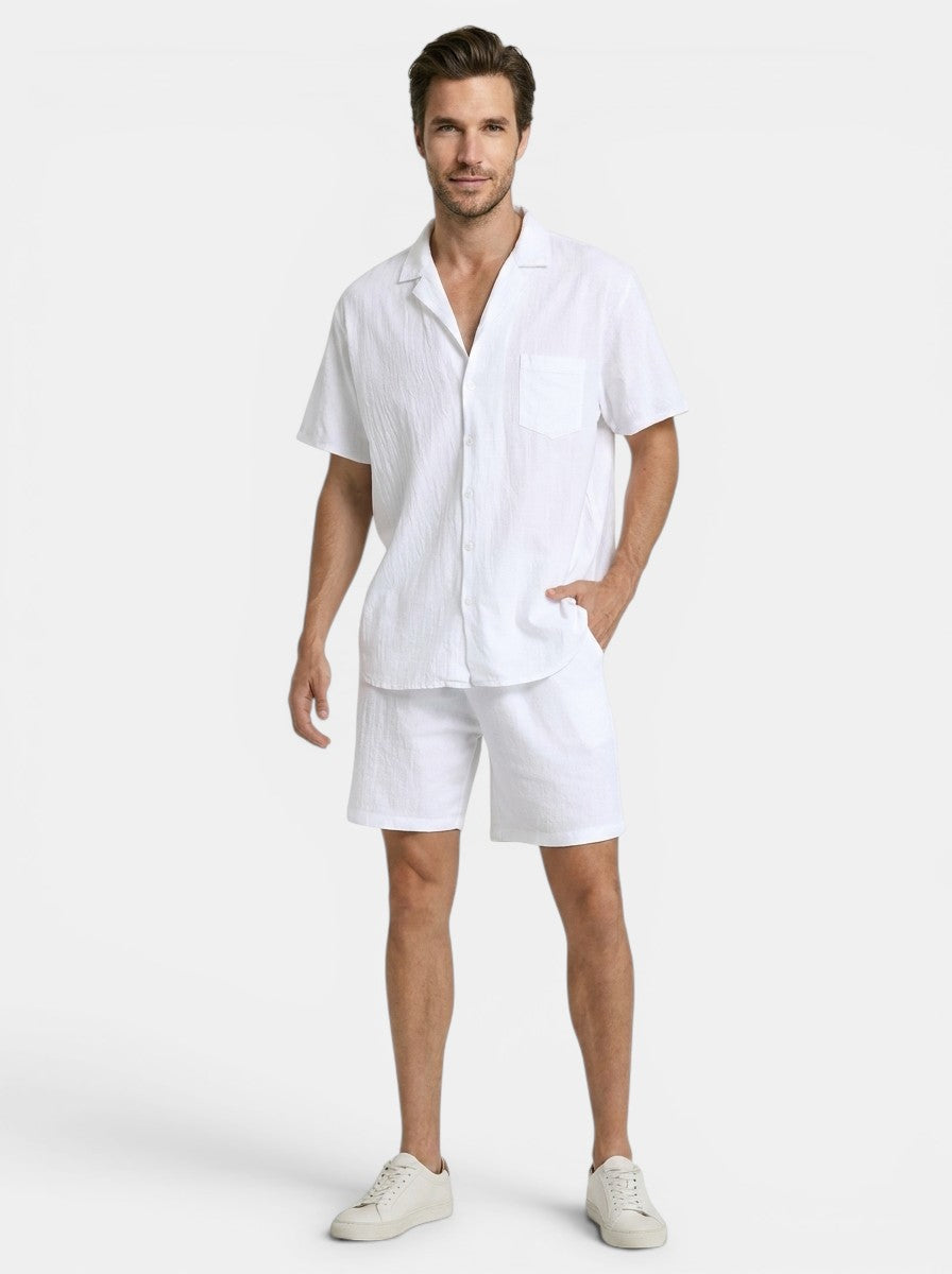 Mens Lightweight Woven Summer Set | Relaxed Fit Short Sleeve Shirt and Drawstring Shorts 3