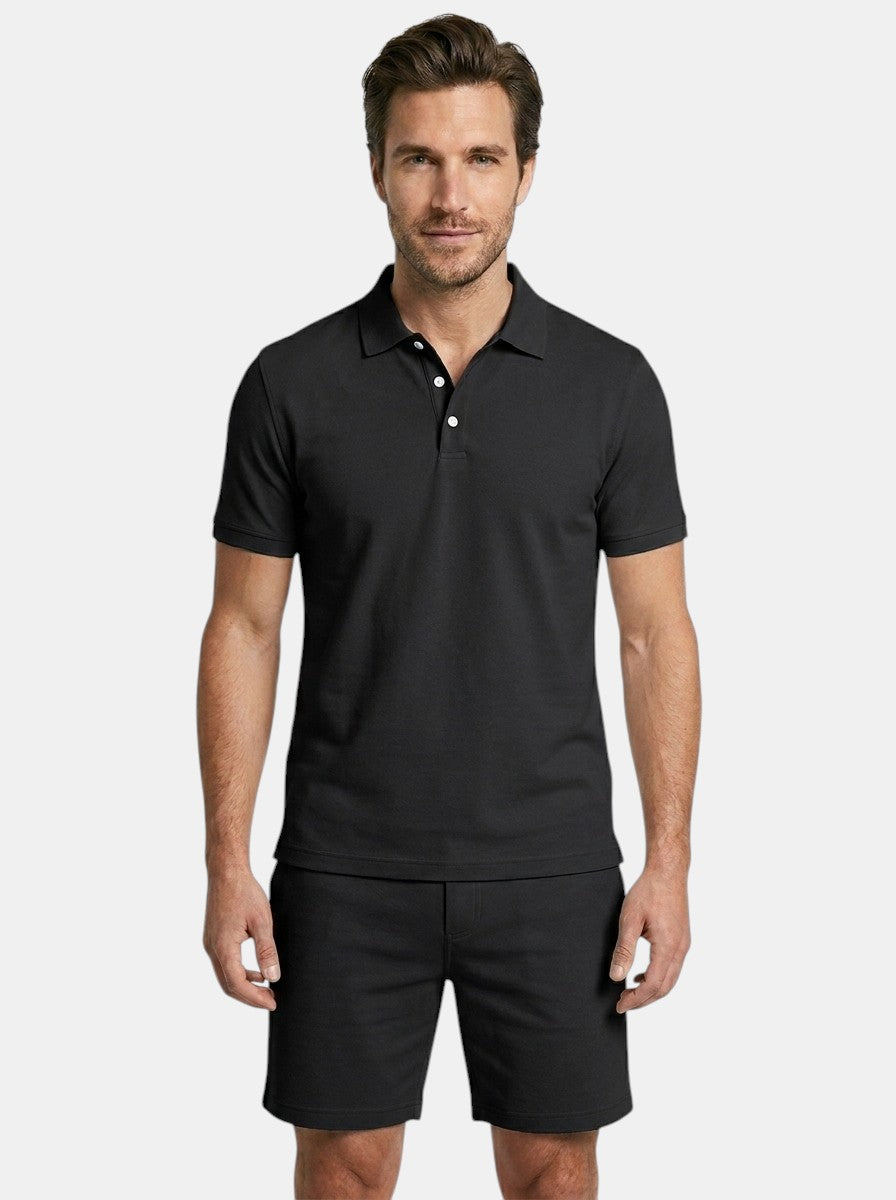 Mens Textured Cotton Polo Shirt Set | Casual Short Sleeve Summer Outfit 8