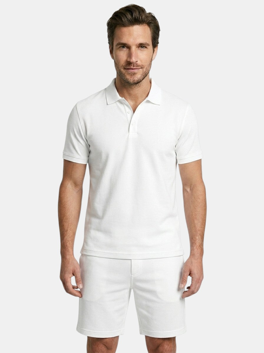 Mens Textured Cotton Polo Shirt Set | Casual Short Sleeve Summer Outfit 12