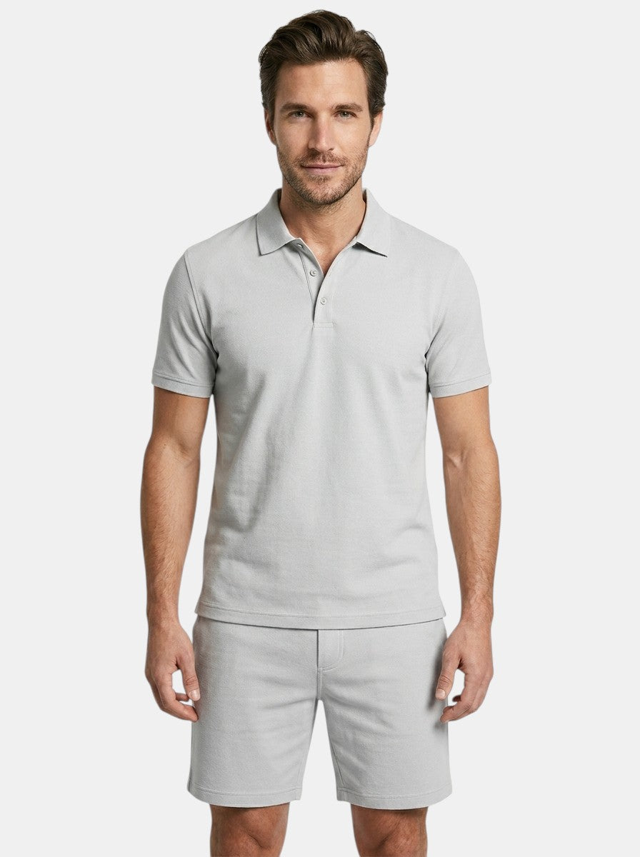 Mens Textured Cotton Polo Shirt Set | Casual Short Sleeve Summer Outfit 5