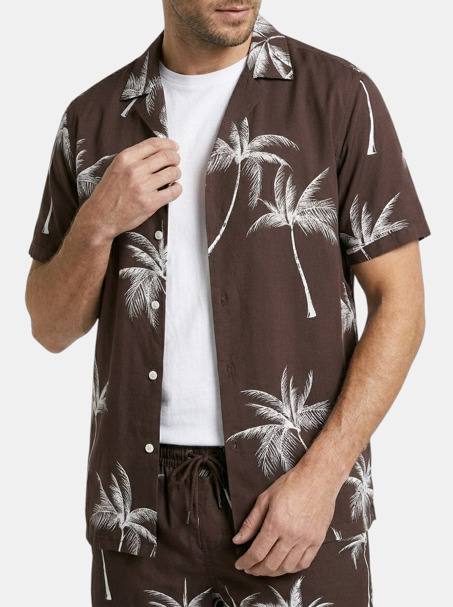 Mens Tropical Palm Print Two-Piece Summer Set | Casual Short Sleeve Shirt and Drawstring Shorts 12