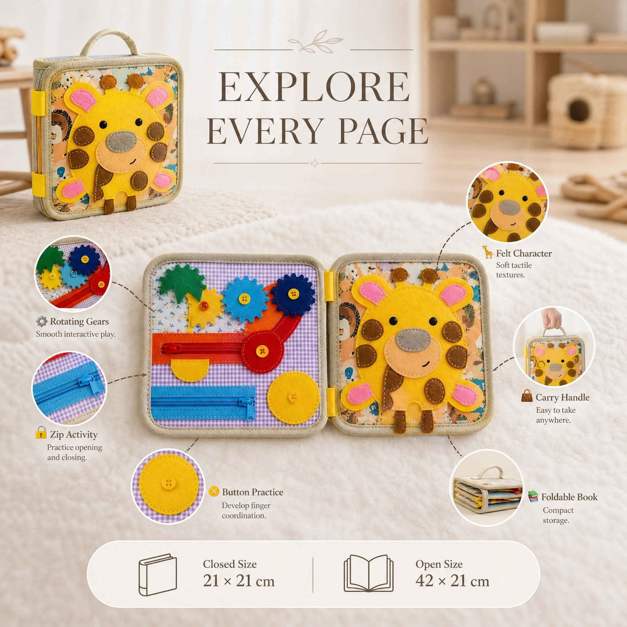 Montessori Sensory Busy Book with Interactive Learning Activities