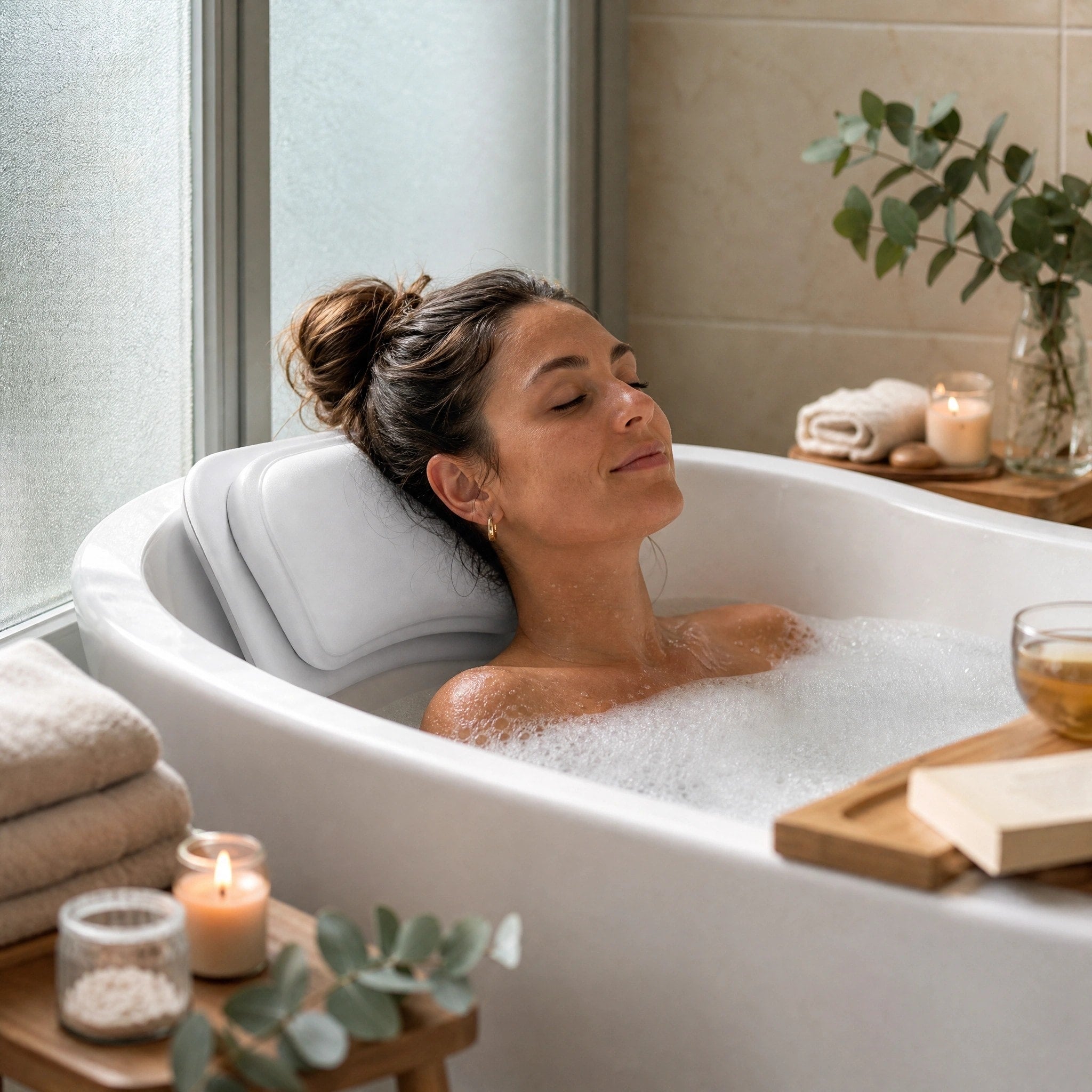 Non-Slip Bath Pillow with Waterproof Cover for Bathtub, Spa and Hot Tub