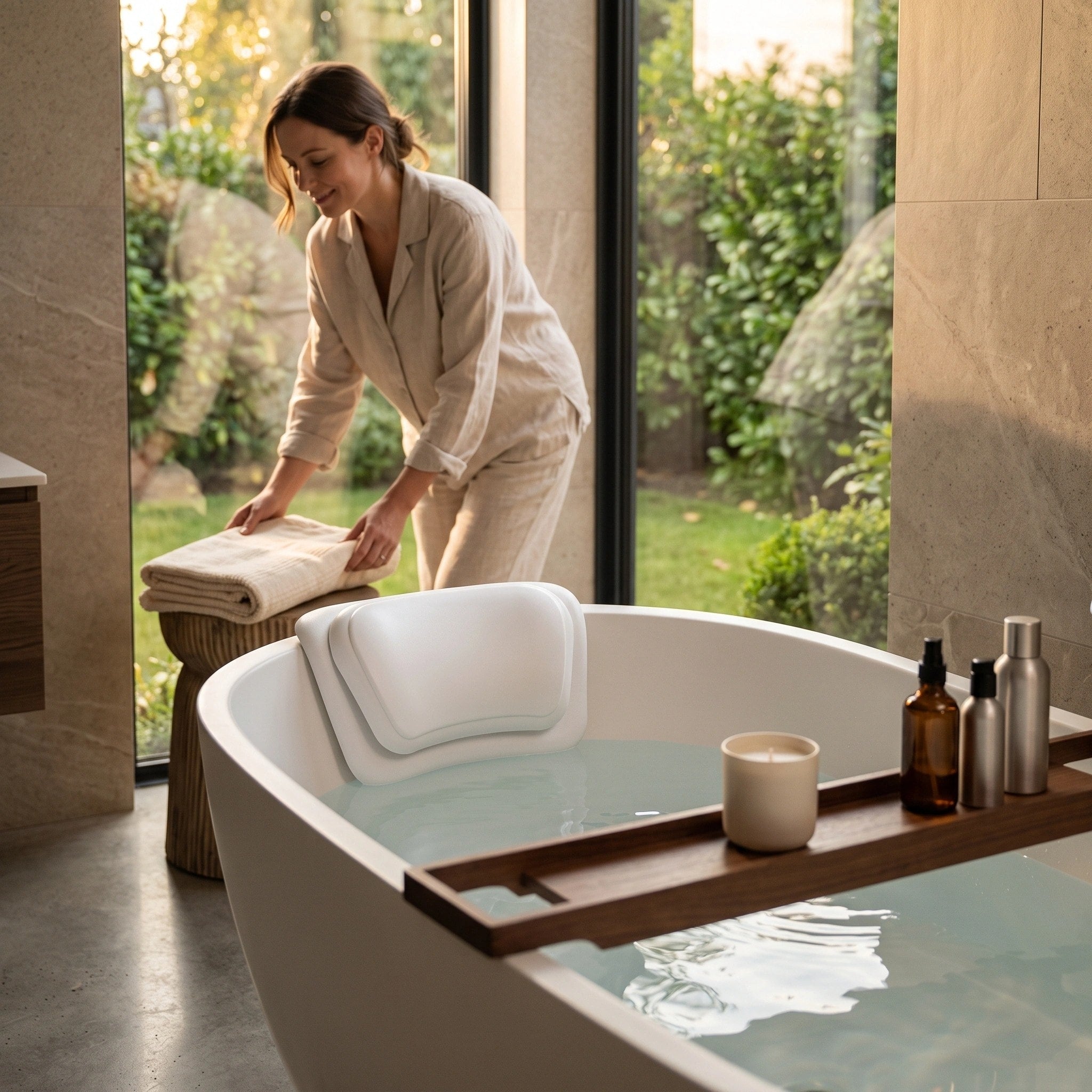 Non-Slip Bath Pillow with Waterproof Cover for Bathtub, Spa and Hot Tub