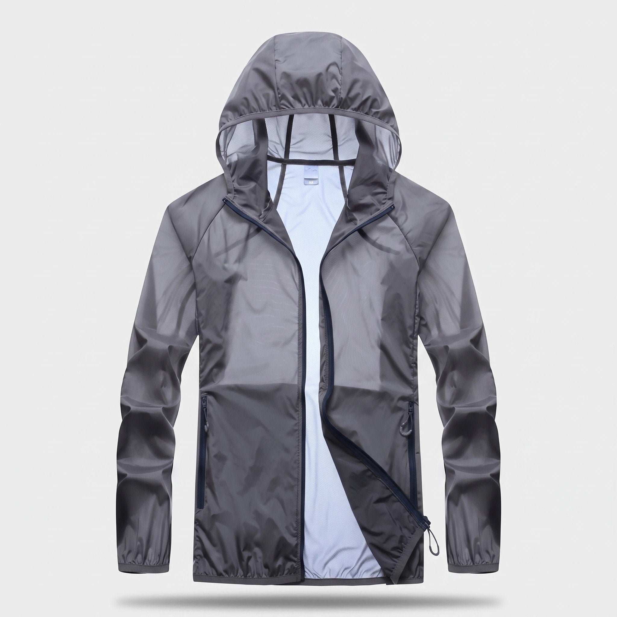 Veste pliable avec protection UV, capuche, tissu à séchage rapide et poches zippées