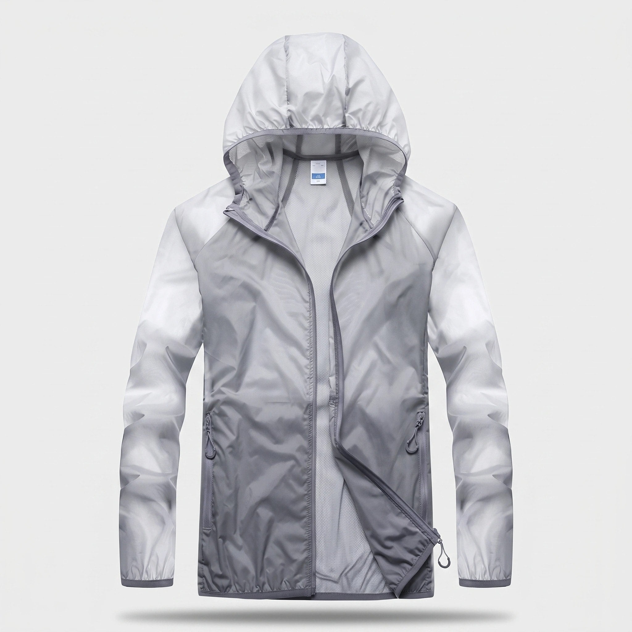 Veste pliable avec protection UV, capuche, tissu à séchage rapide et poches zippées