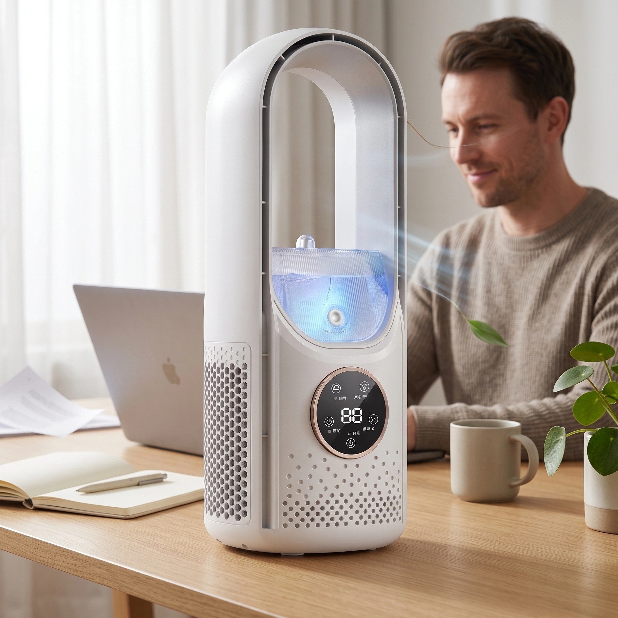 Portable Air Cooling Fan with Humidifier, 6 Speeds and Touch Display for Home