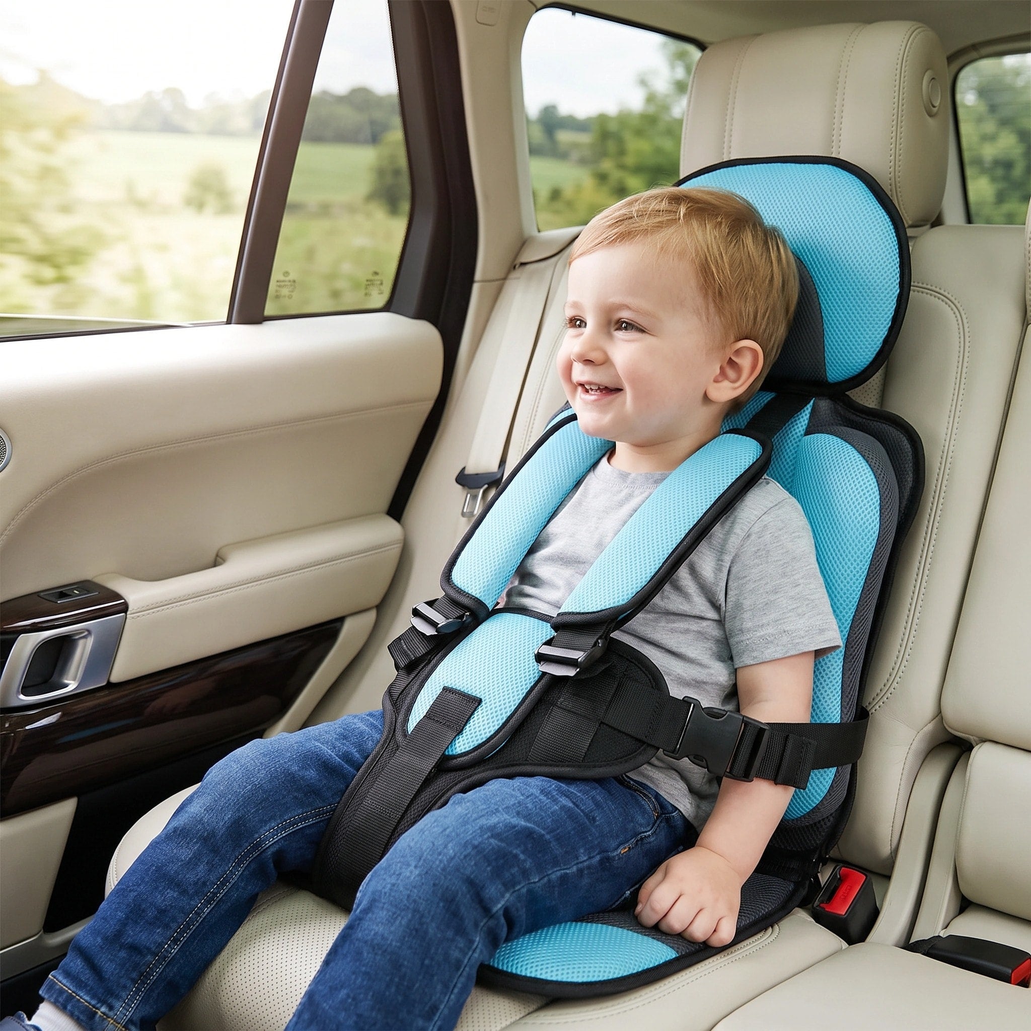 Siège de voyage portable pour enfant avec harnais 5 points, maille respirante et ajustement réglable