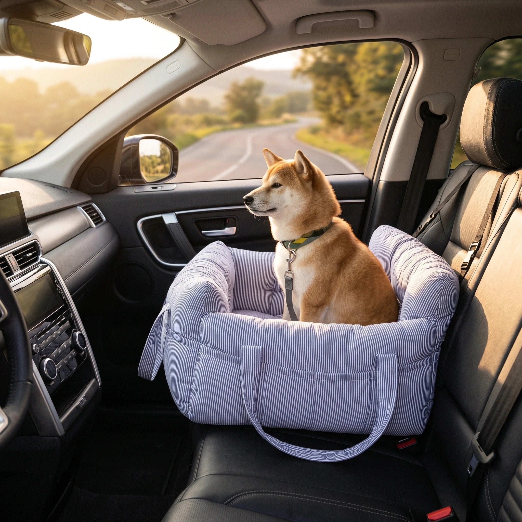 Portable Pet Car Seat Bed with Safety Leash and Carry Handles