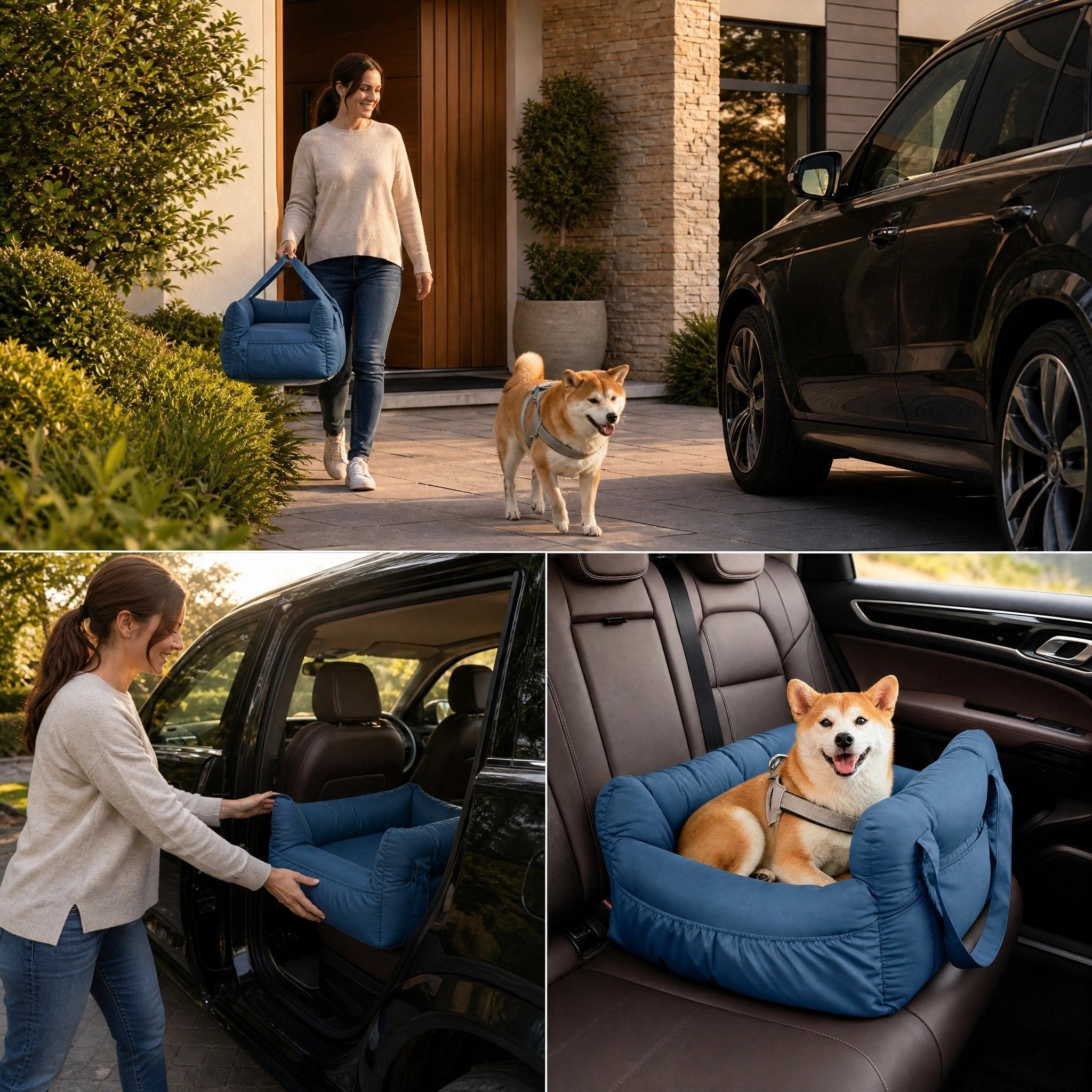 Portable Pet Car Seat Bed with Safety Leash and Carry Handles