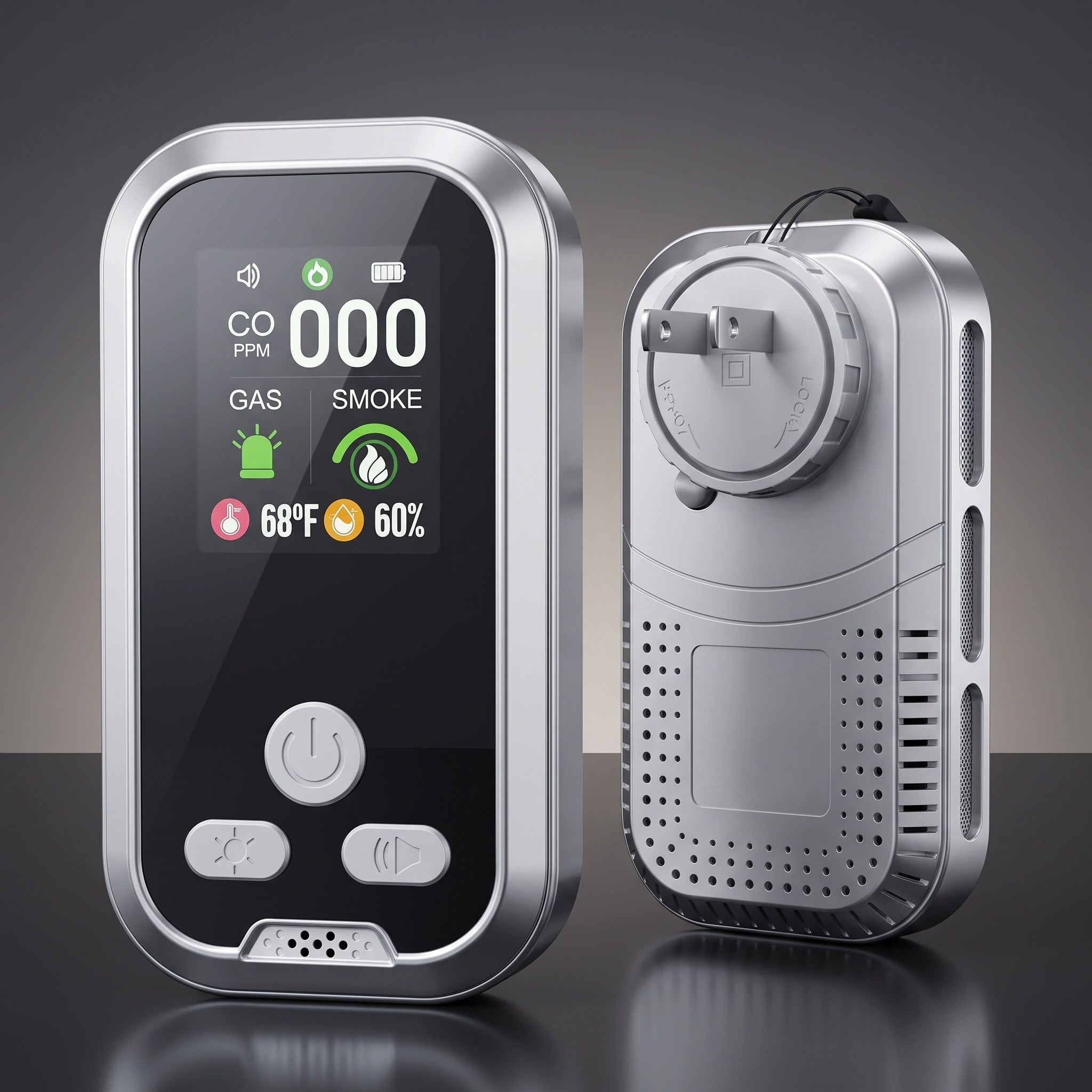 Rilevatore di gas CO ricaricabile con display LCD, batteria da 2000mAh e allarme