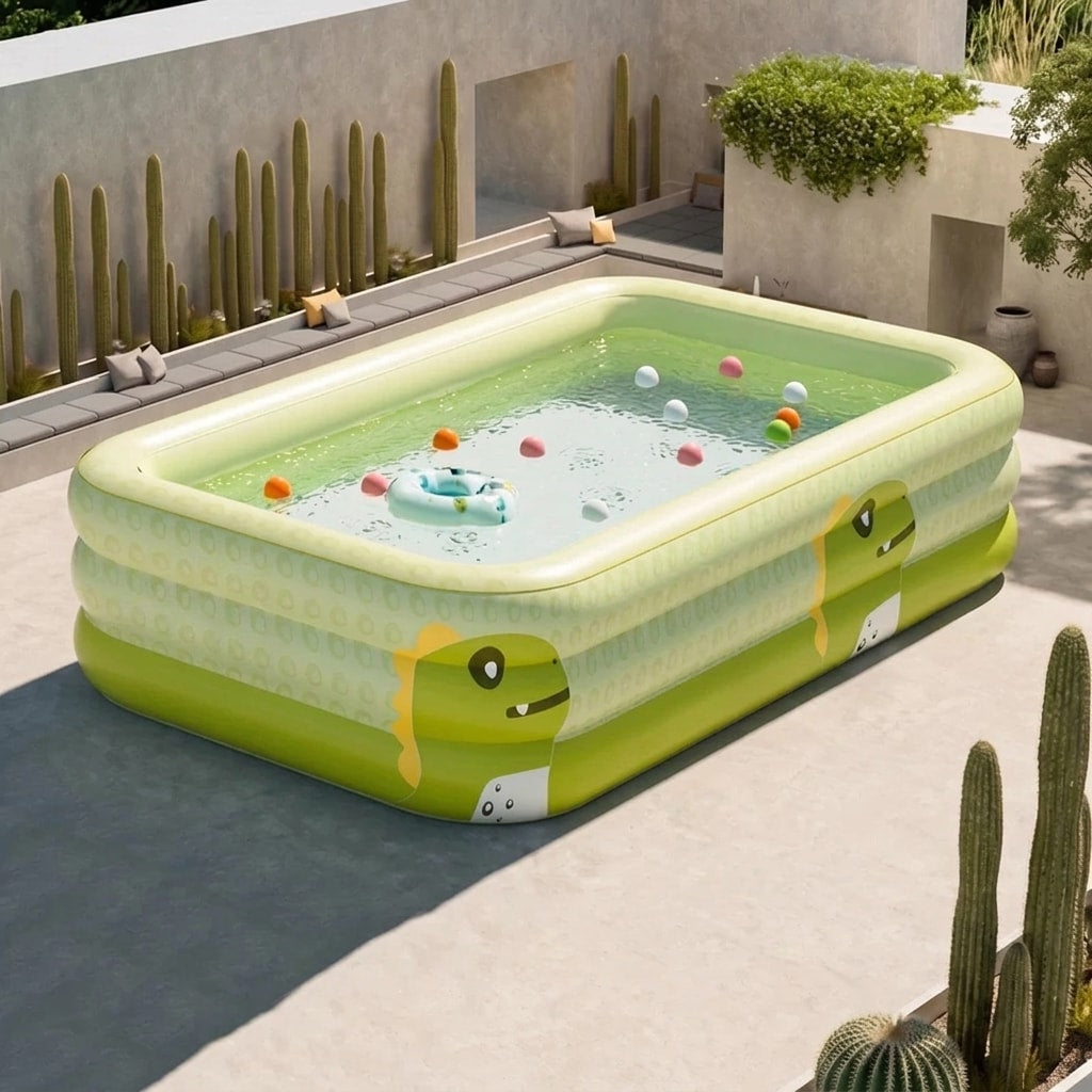 Piscina Rettangolare per Famiglie | Grande Piscina Gonfiabile Pieghevole con Design a Tre Livelli