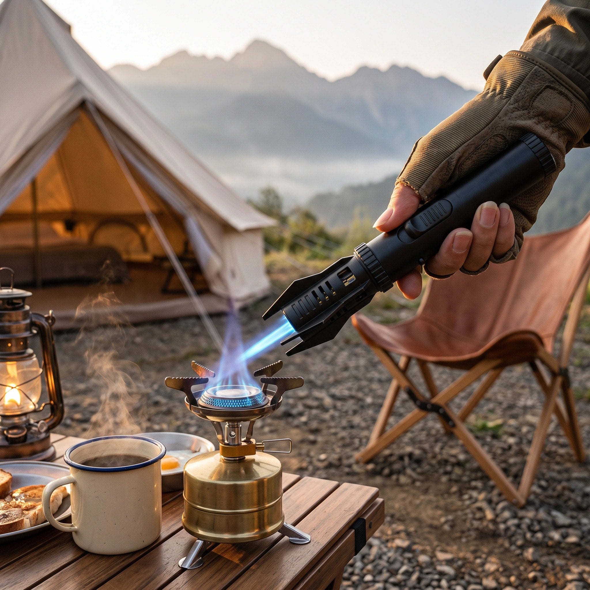 Briquet torche au butane rechargeable avec allumage à 360° et flamme réglable