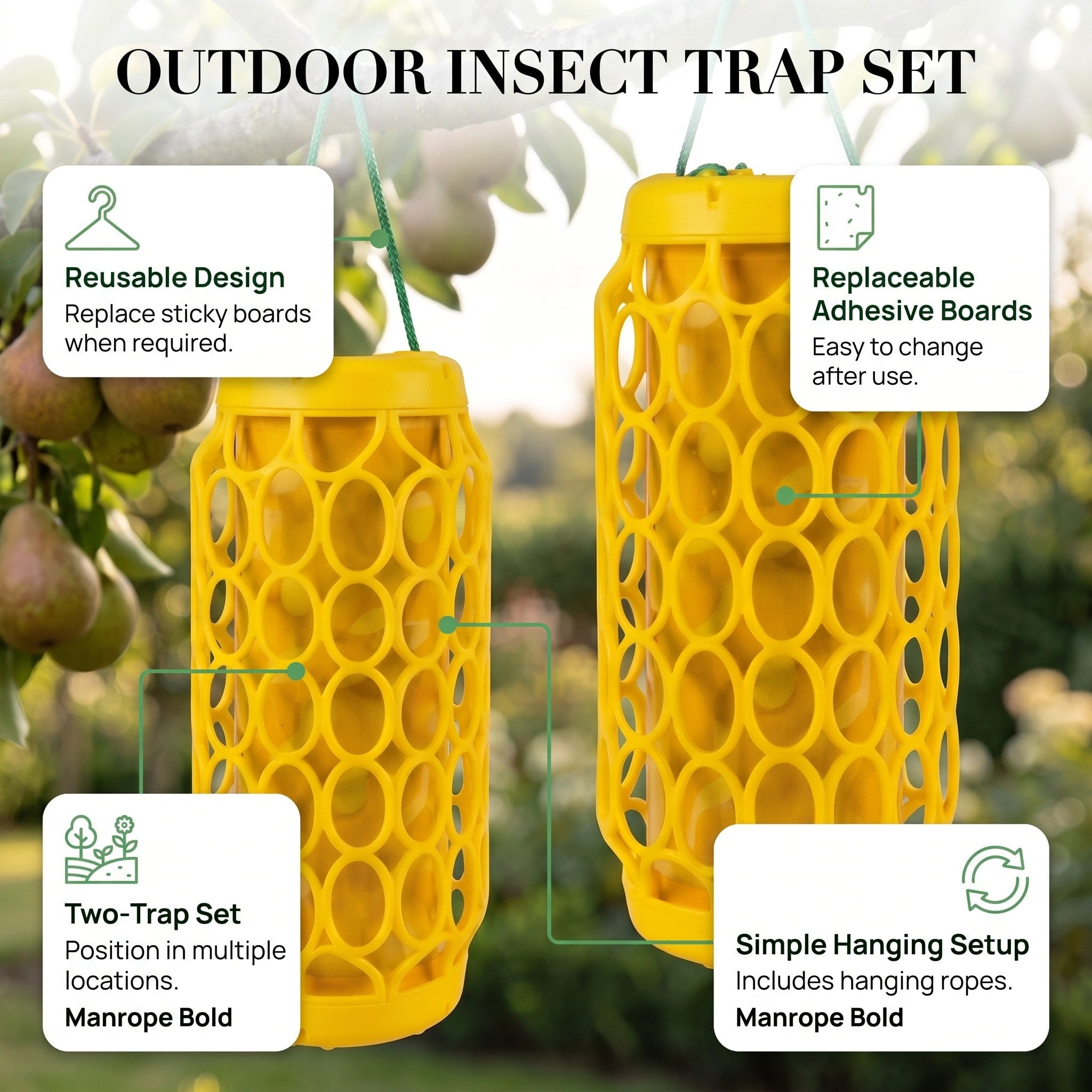 Reusable Hanging Wasp Trap with Replaceable Sticky Boards – Set of 2