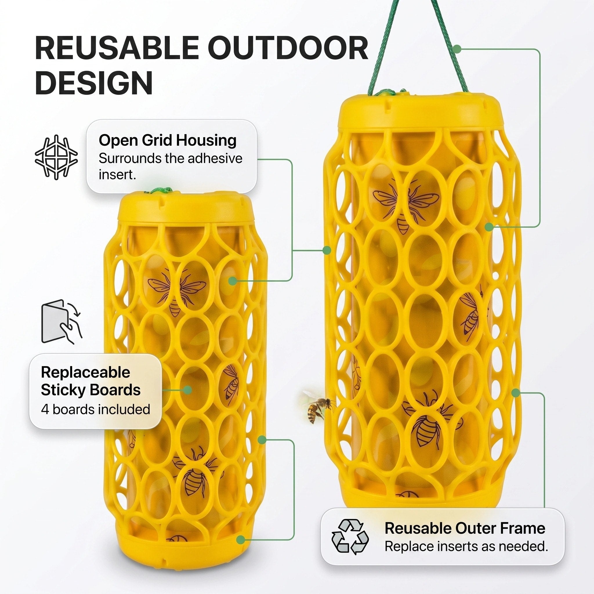 Reusable Hanging Wasp Trap with Replaceable Sticky Boards – Set of 2