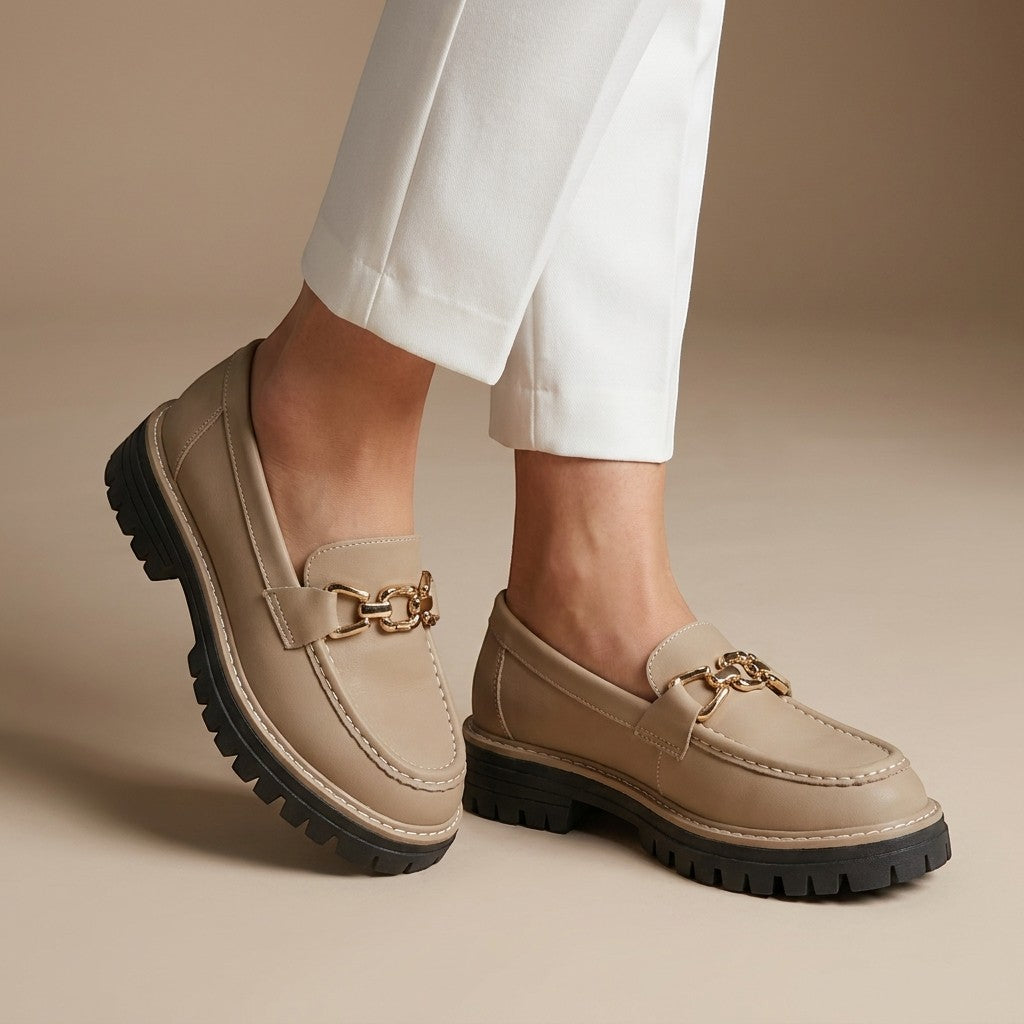 Seraphielle | Mocasines de plataforma para mujer con detalle de cadena dorada