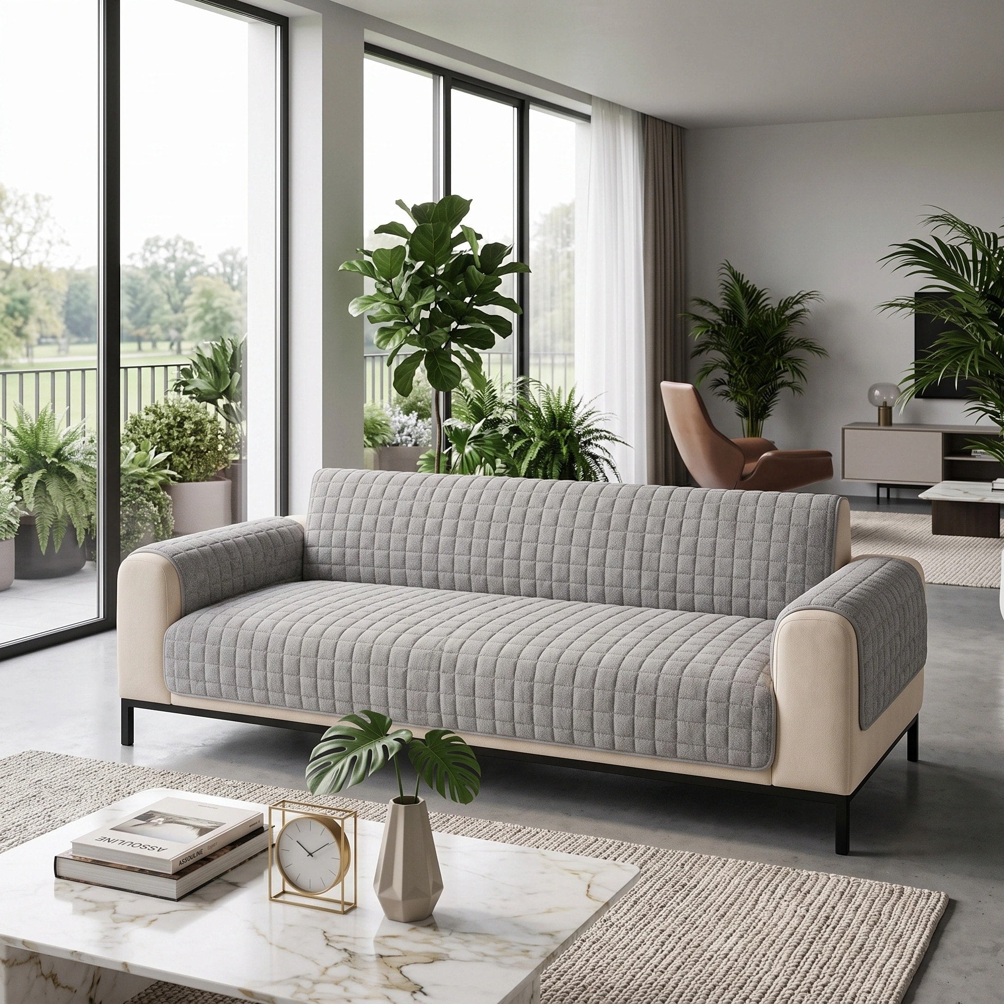 Housse de protection en peluche douce avec dos antidérapant pour fauteuils inclinables et canapés