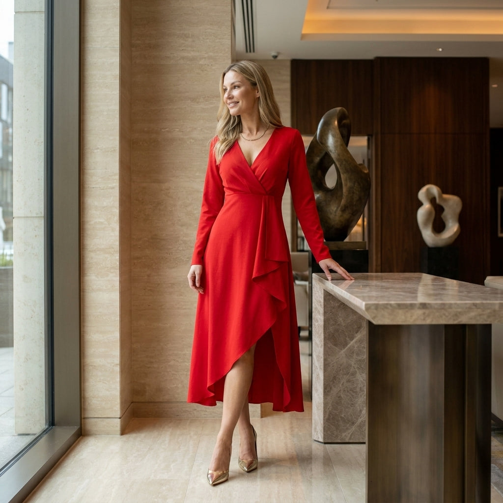 Sophia | Elegant Asymmetric Midi Dress for Women 1