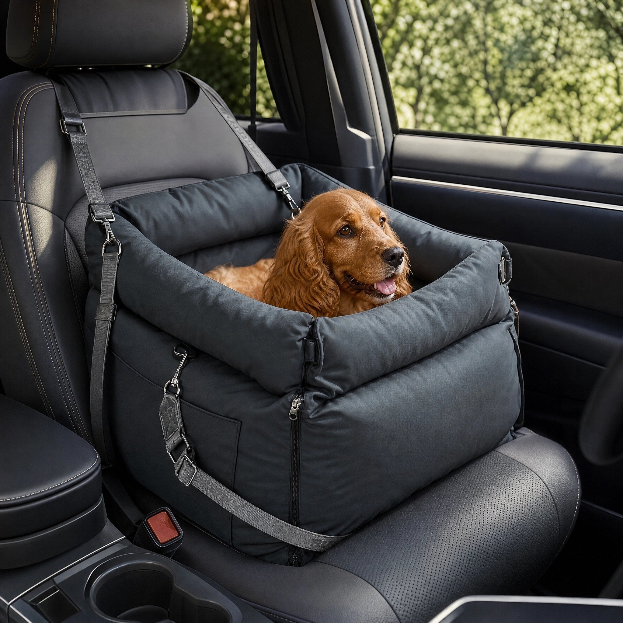 Siège auto imperméable pour chien avec système LATCH, laisse de sécurité et lit de voyage extensible