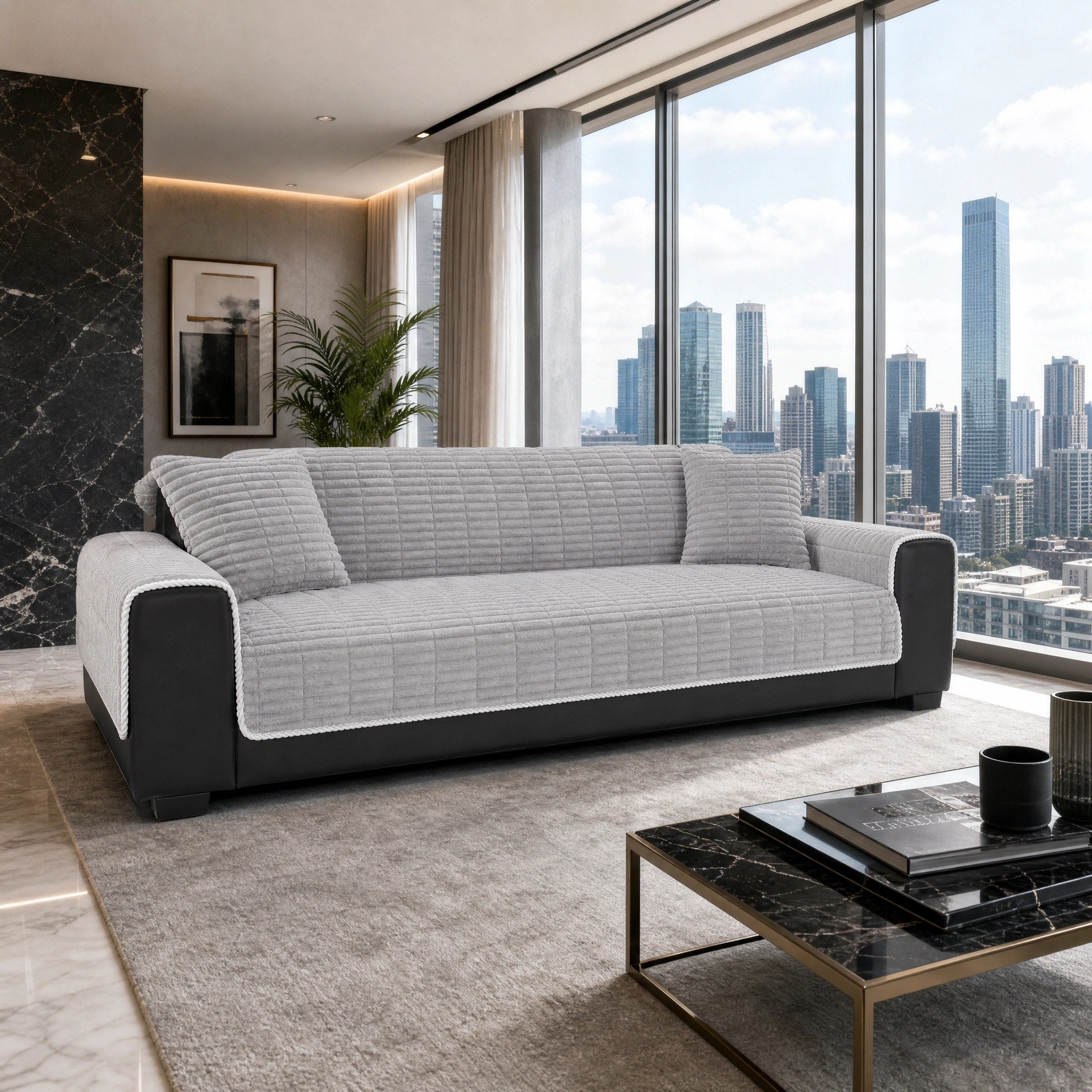 Housse de canapé en flanelle imperméable avec dos antidérapant pour fauteuils inclinables et canapés