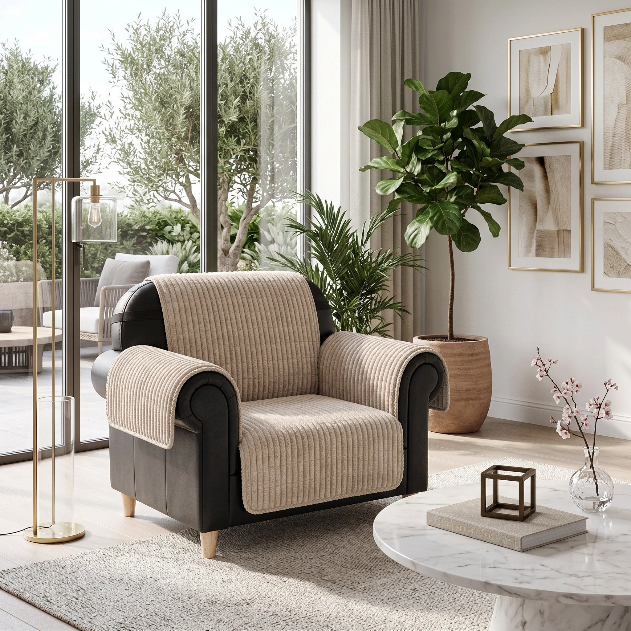 Housse de canapé en flanelle imperméable avec dos antidérapant pour fauteuils inclinables et canapés