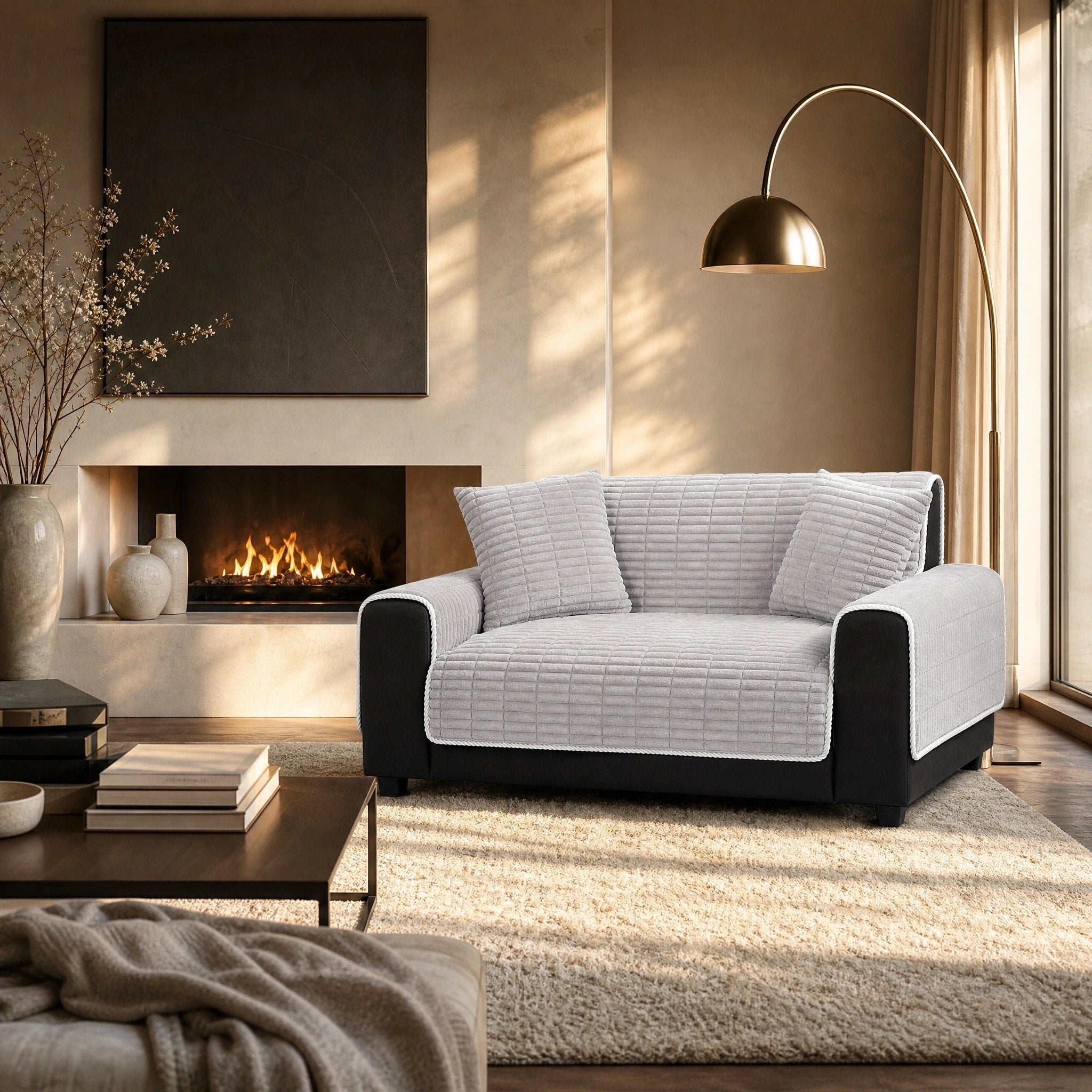 Housse de canapé en flanelle imperméable avec dos antidérapant pour fauteuils inclinables et canapés