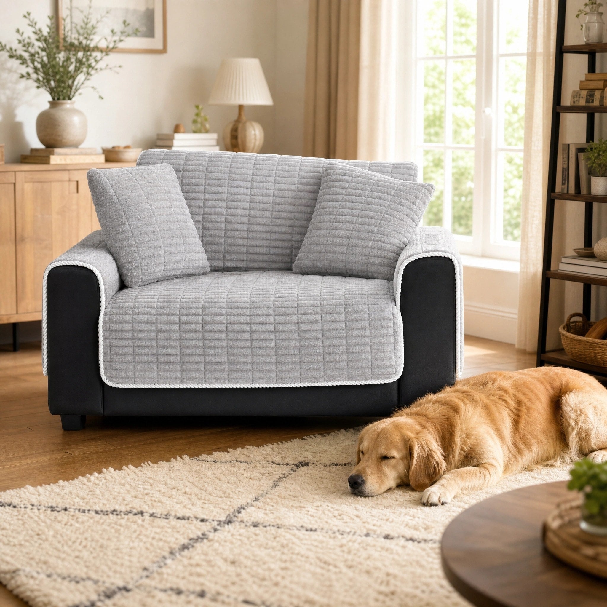 Housse de canapé en flanelle imperméable avec dos antidérapant pour fauteuils inclinables et canapés
